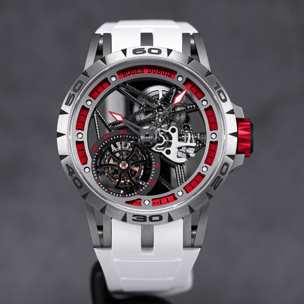 EXCALIBUR SPIDER TITANIUM 45MM RED SKELETON DIAL LIMITED EDITION (WATCH & BOX, NO PAPER)