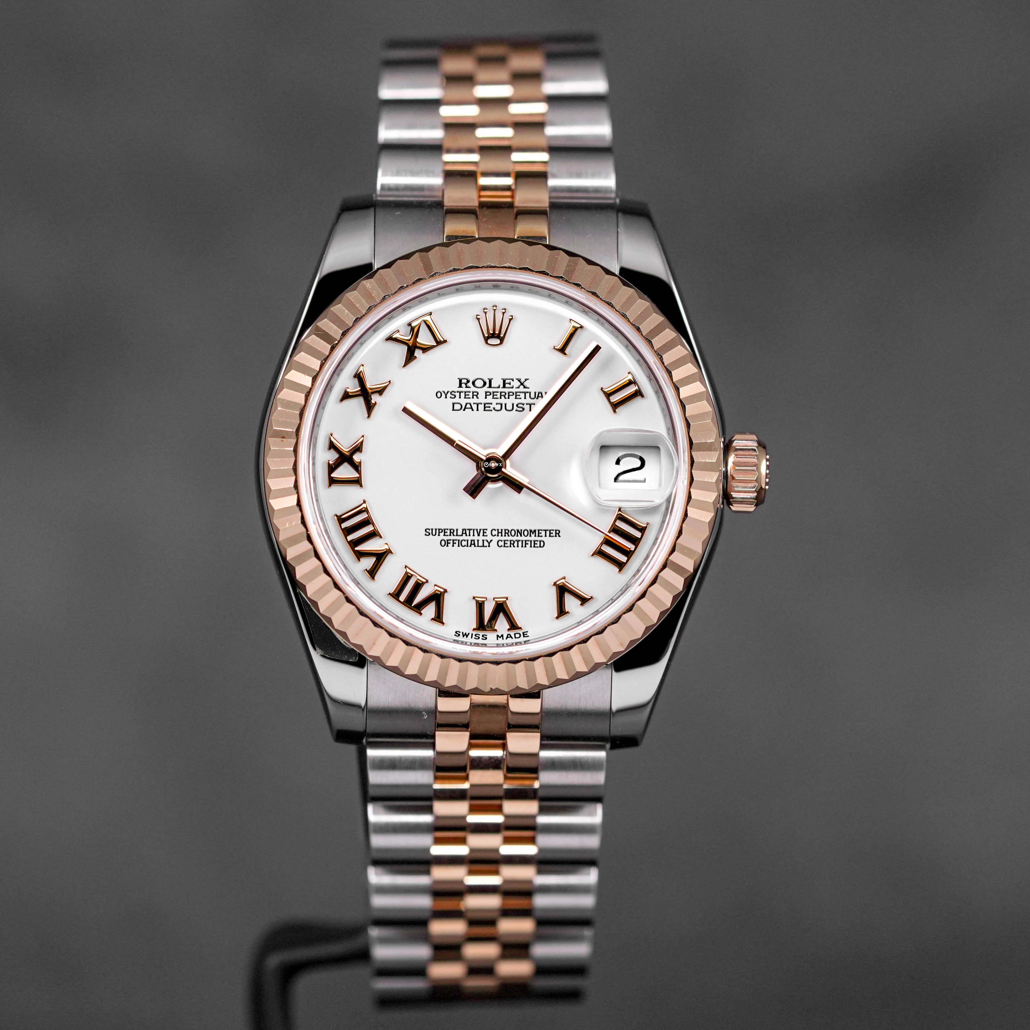 DATEJUST 31MM TWOTONE ROSEGOLD WHITE ROMAN DIAL (2014)