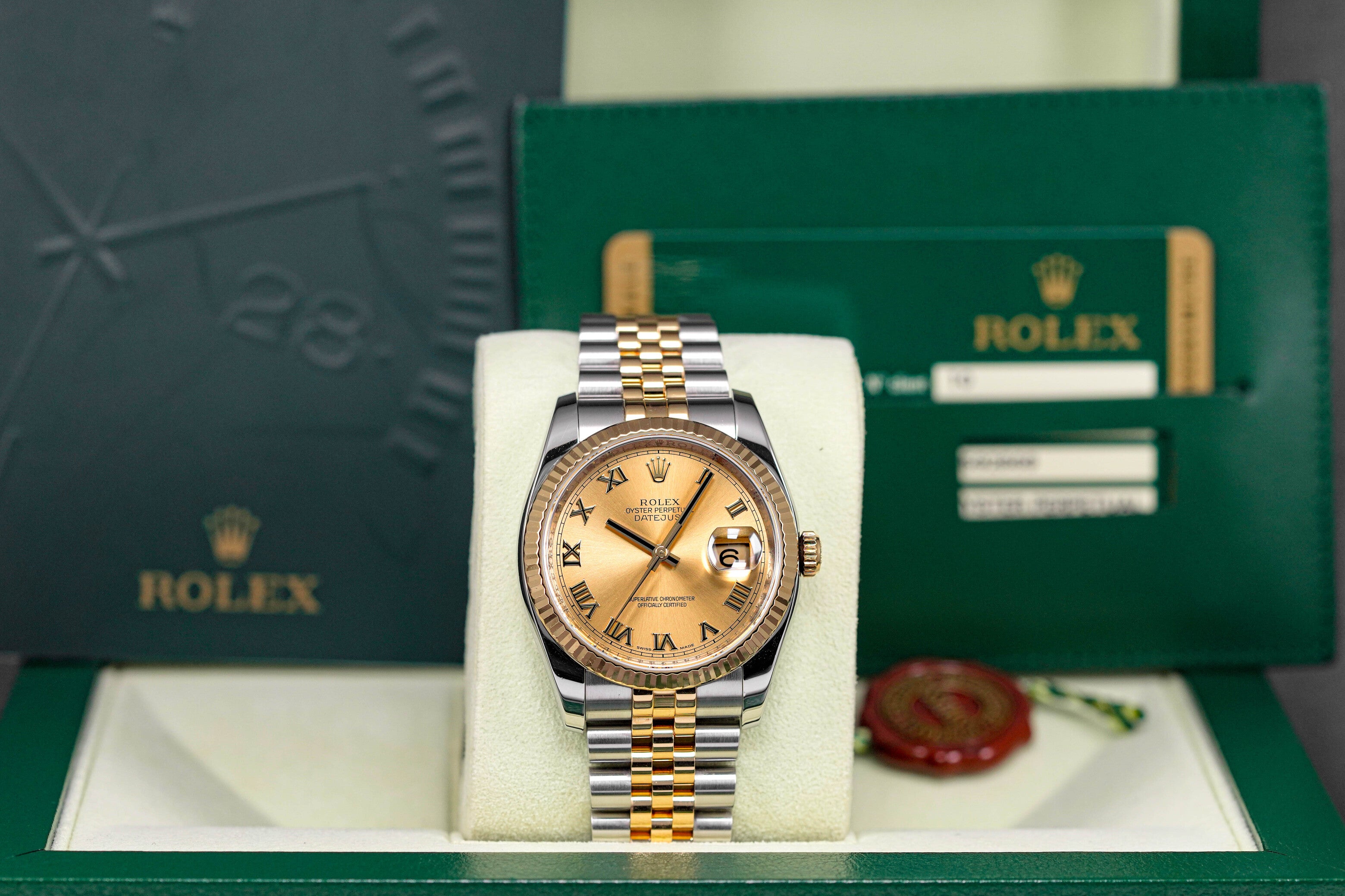 DATEJUST 36MM TWOTONE YELLOWGOLD CHAMPAGNE ROMAN DIAL (2012)