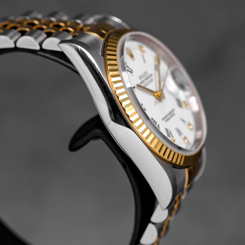 DATEJUST 36MM TWOTONE YELLOWGOLD WHITE DIAMOND ROMAN DIAL (WATCH ONLY)