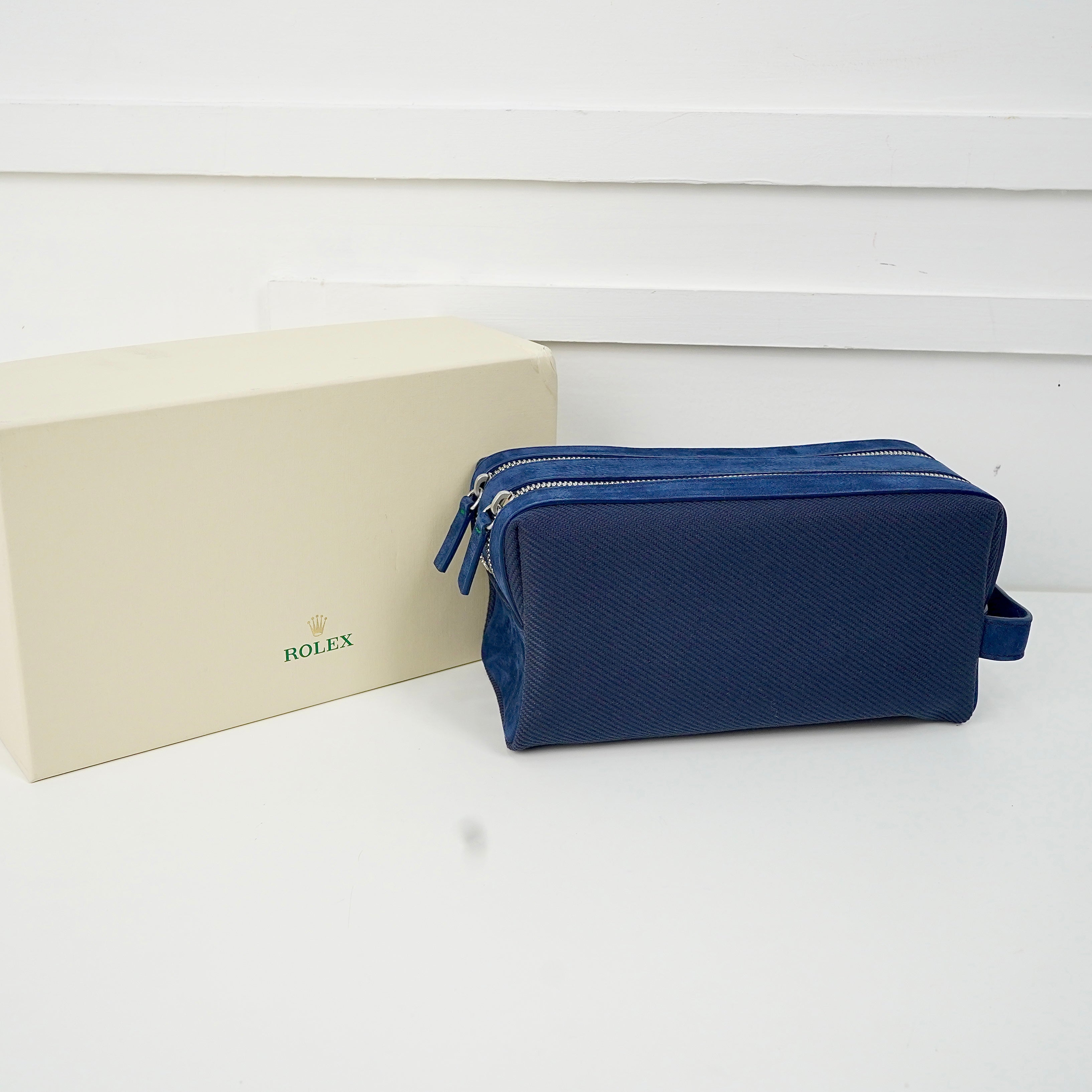 NAVY CANVAS TOILETRY BAG TWO ZIPPER