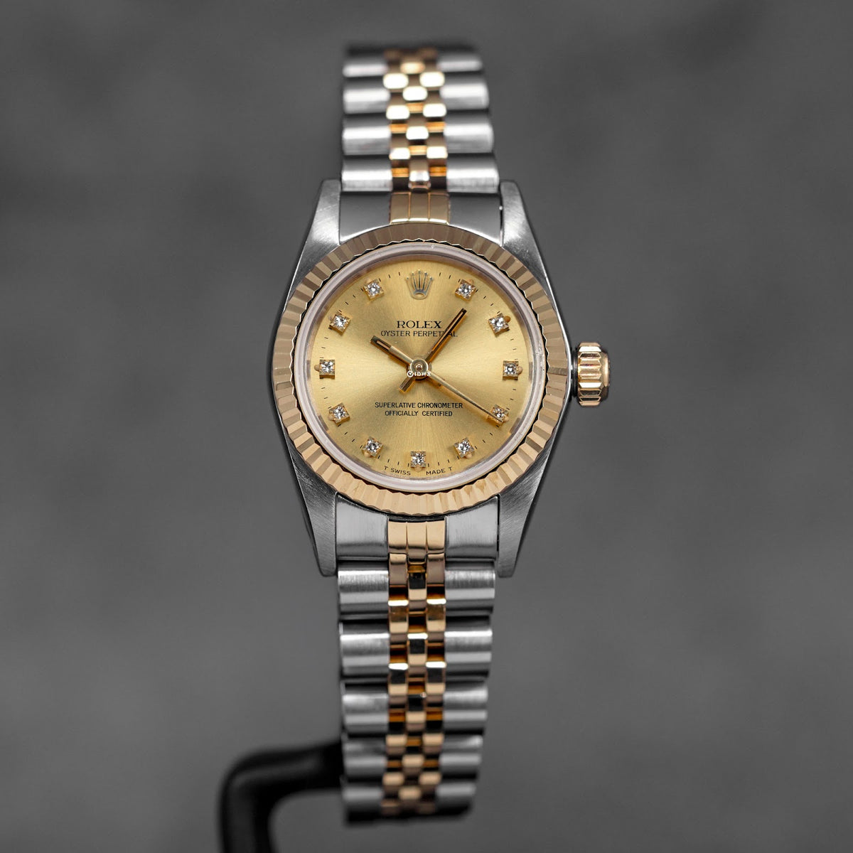 OYSTER PERPETUAL 26MM TWOTONE YELLOWGOLD CHAMPAGNE DIAMOND DIAL (1994)