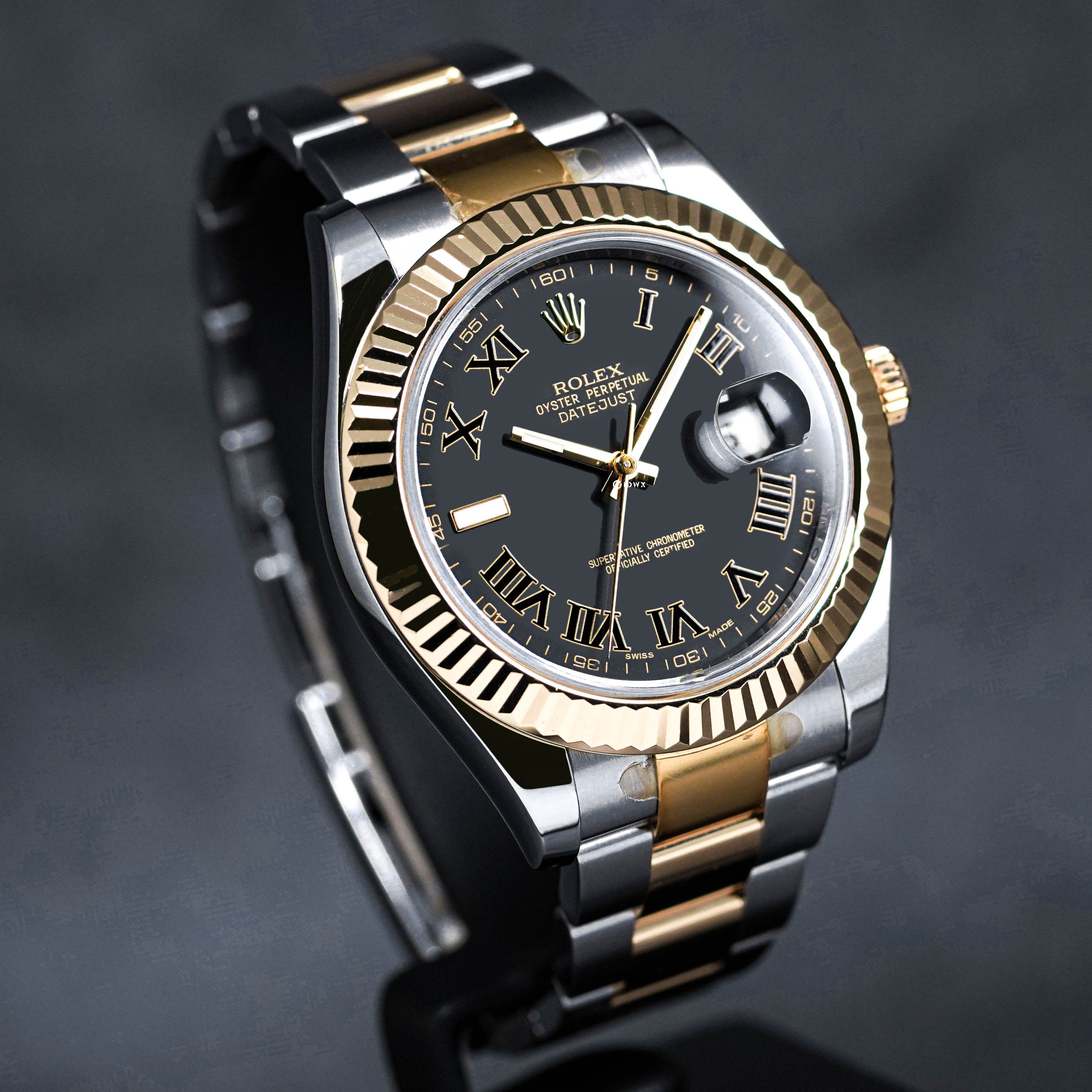 DATEJUST II TWOTONE YELLOWGOLD BLACK ROMAN DIAL (2018)
