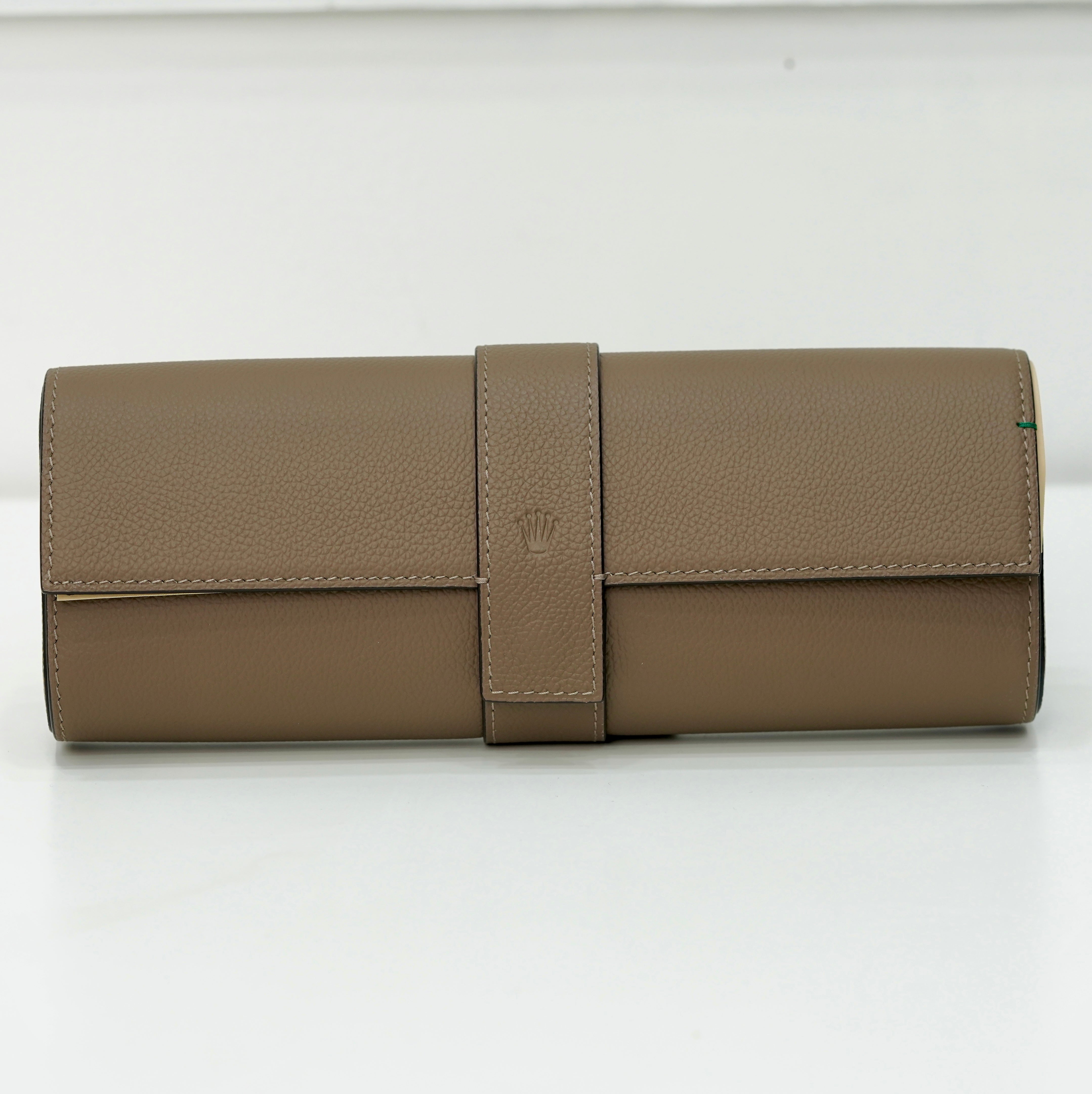 RARE LEATHER WATCH ROLL CASE TAUPE, FOR 3-4 WATCHES