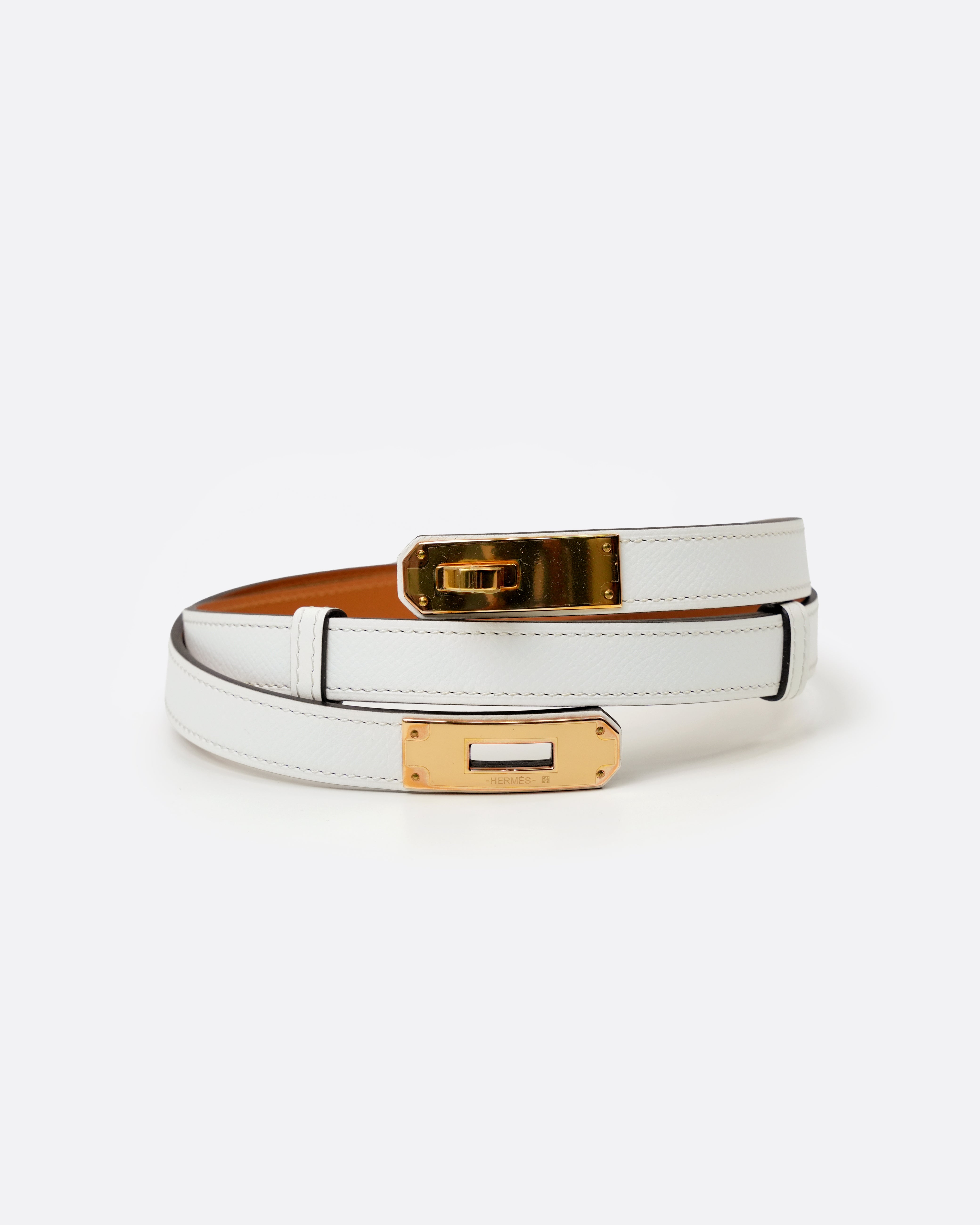 KELLY BELT WHITE EPSOM WITH GOLD HARDWARE