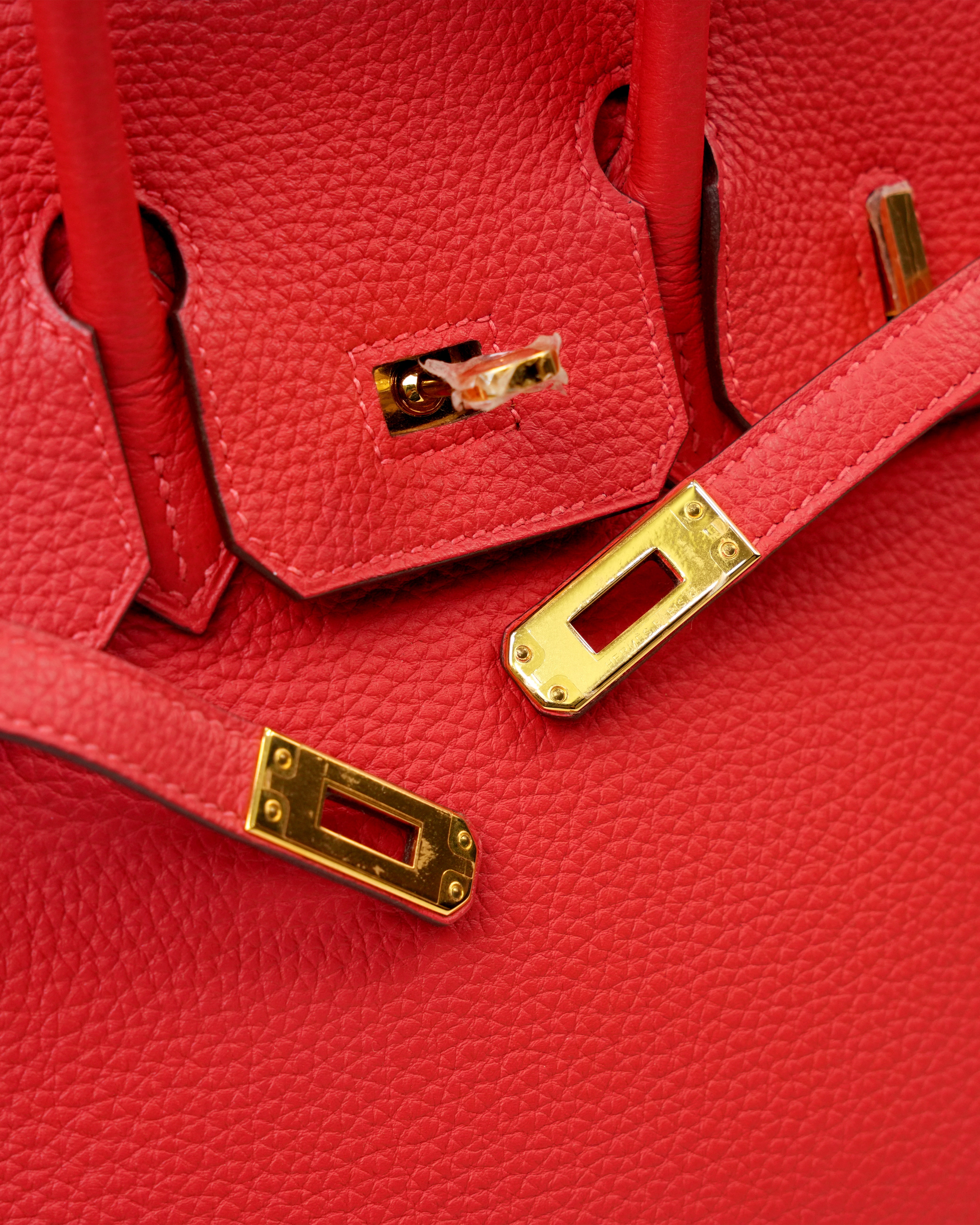 BIRKIN 25 ROUGE PIVOINE TOGO GOLD HARDWARE STAMP T