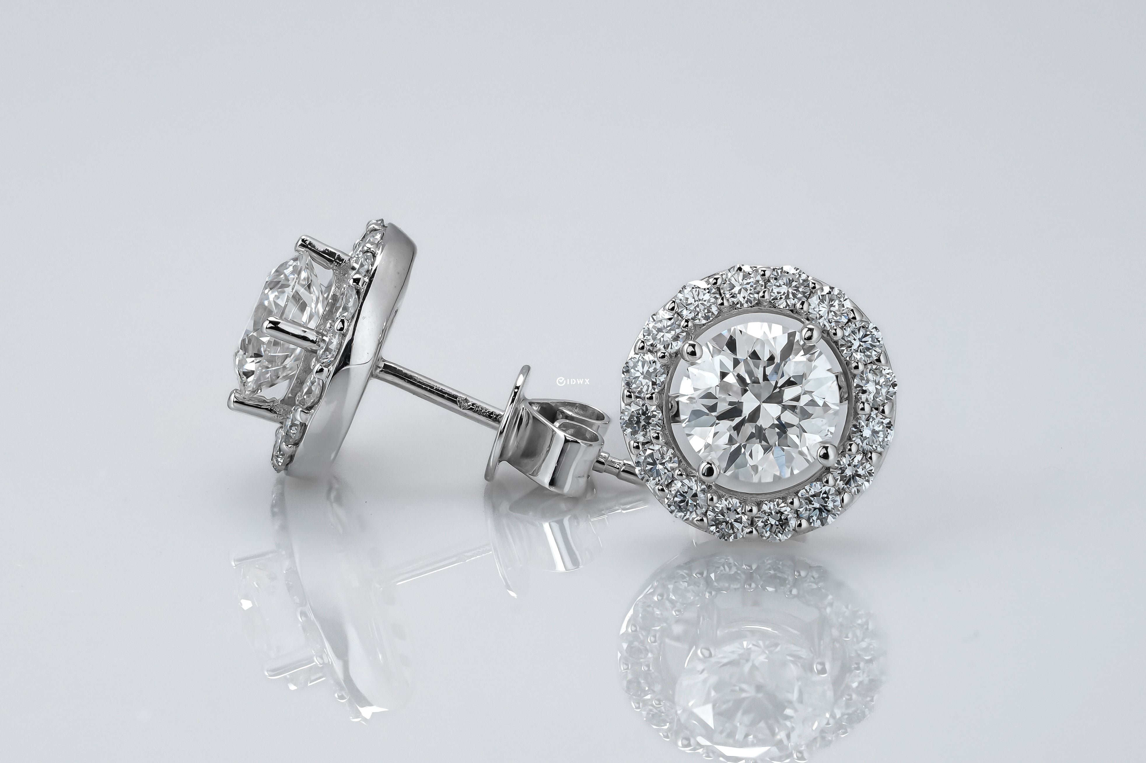 1.5CT ROUND BRILLIANT HALO STUD WHITEGOLD EARRINGS