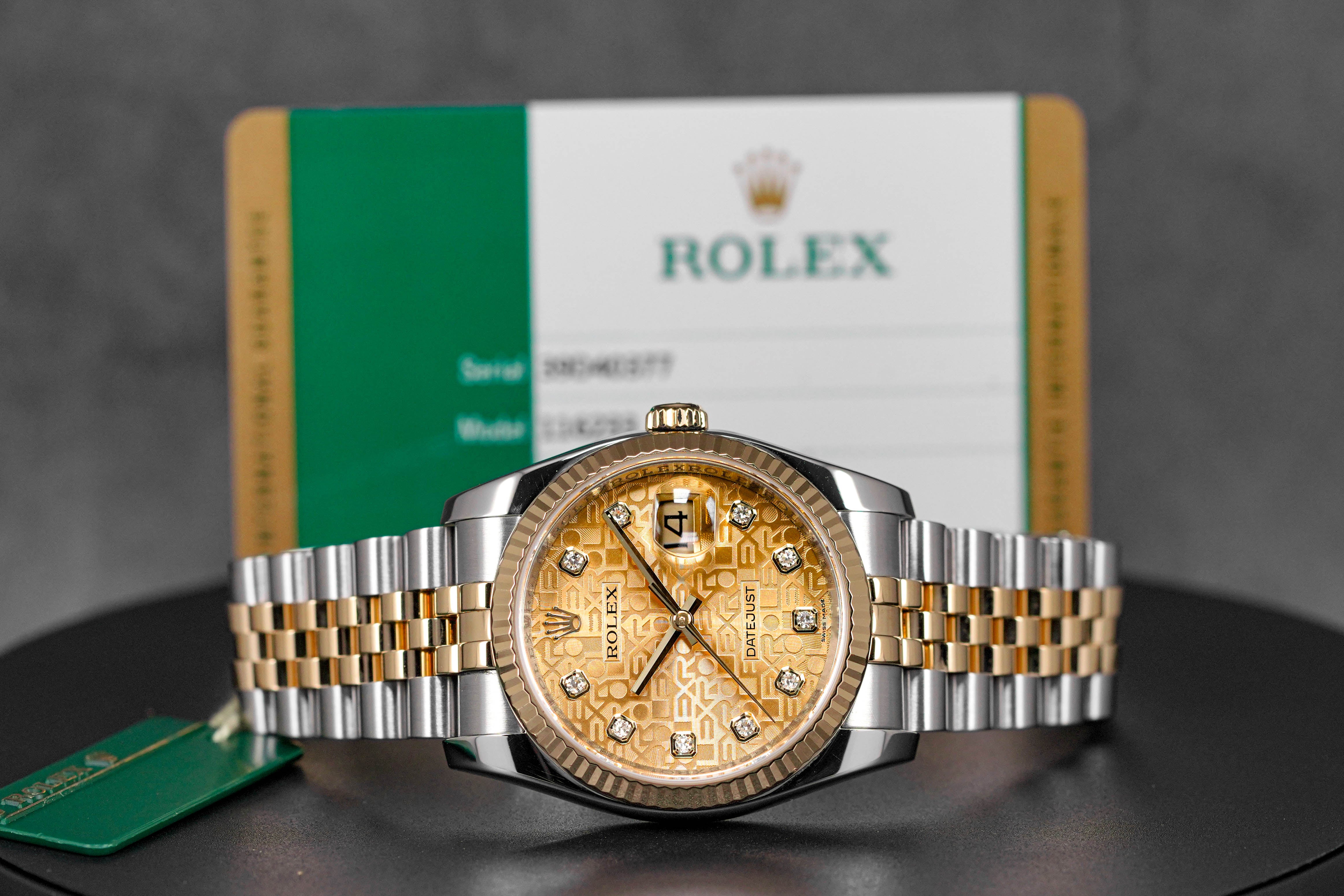 DATEJUST 36MM TWOTONE YELLOWGOLD COMPUTERIZED CHAMPAGNE DIAMOND DIAL (2019)