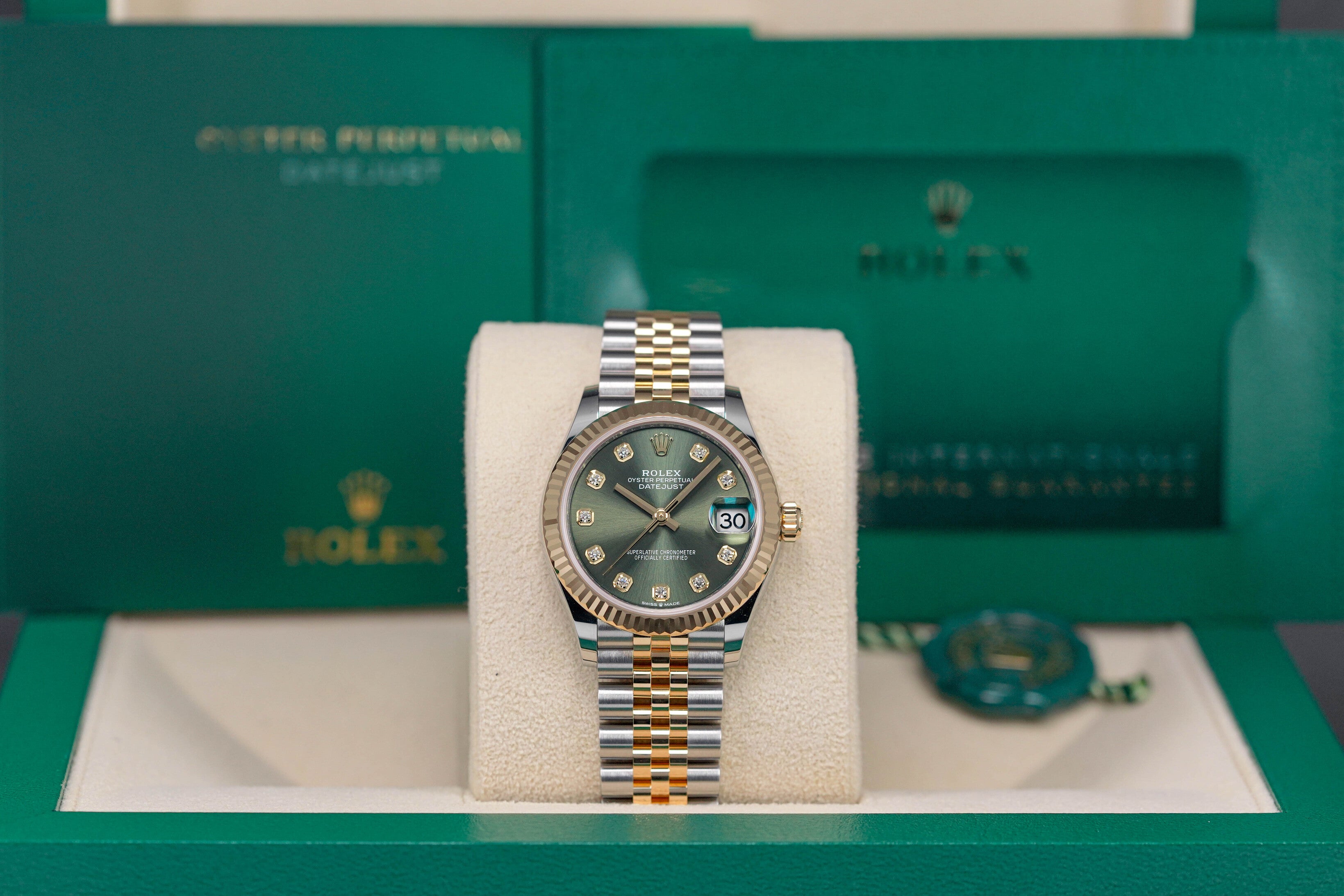 DATEJUST 31MM TWOTONE YELLOWGOLD GREEN DIAMOND DIAL (2023)