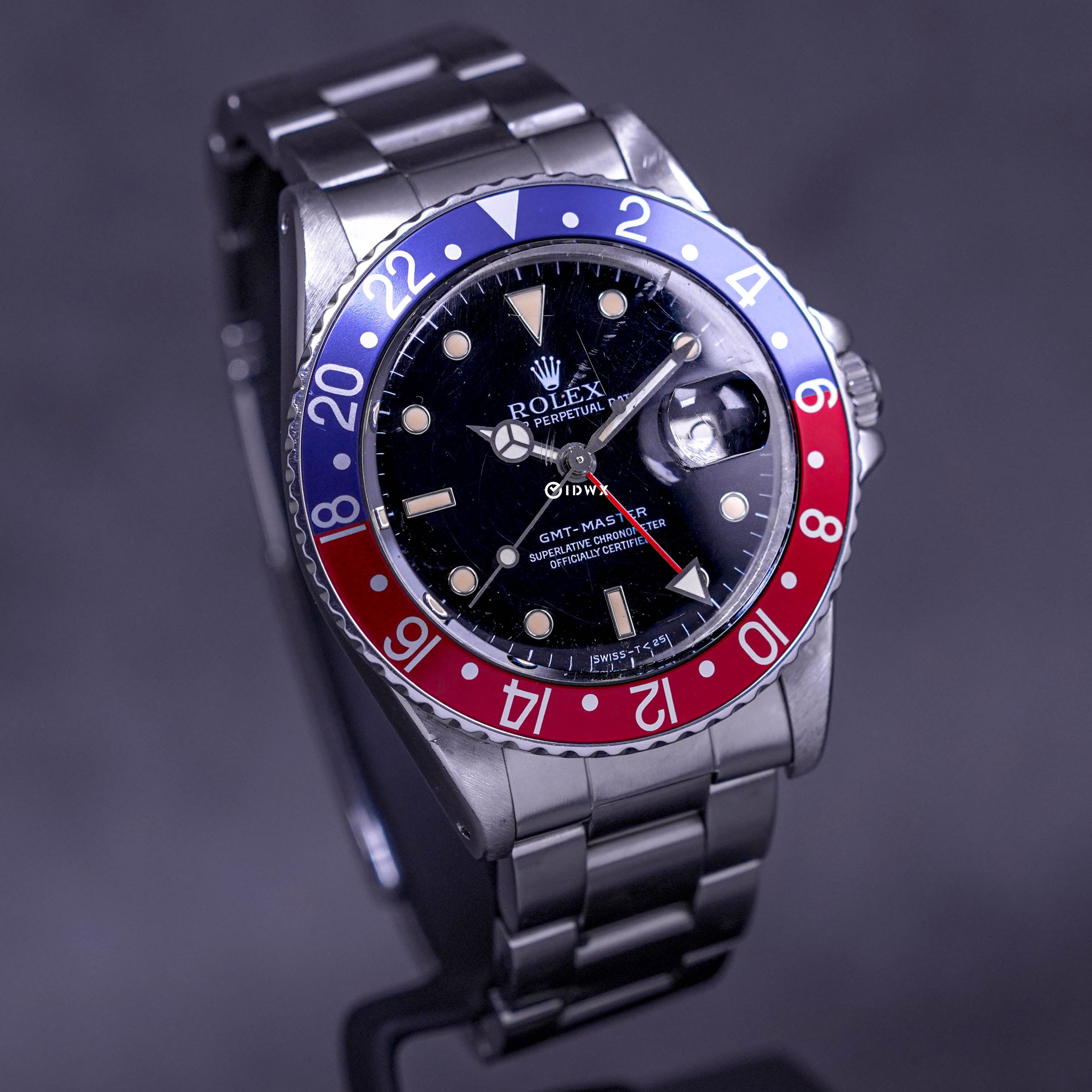 GMT MASTER-II PEPSI 16750 'SWISS T DIAL' (WATCH & BOX, CIRCA 1980)