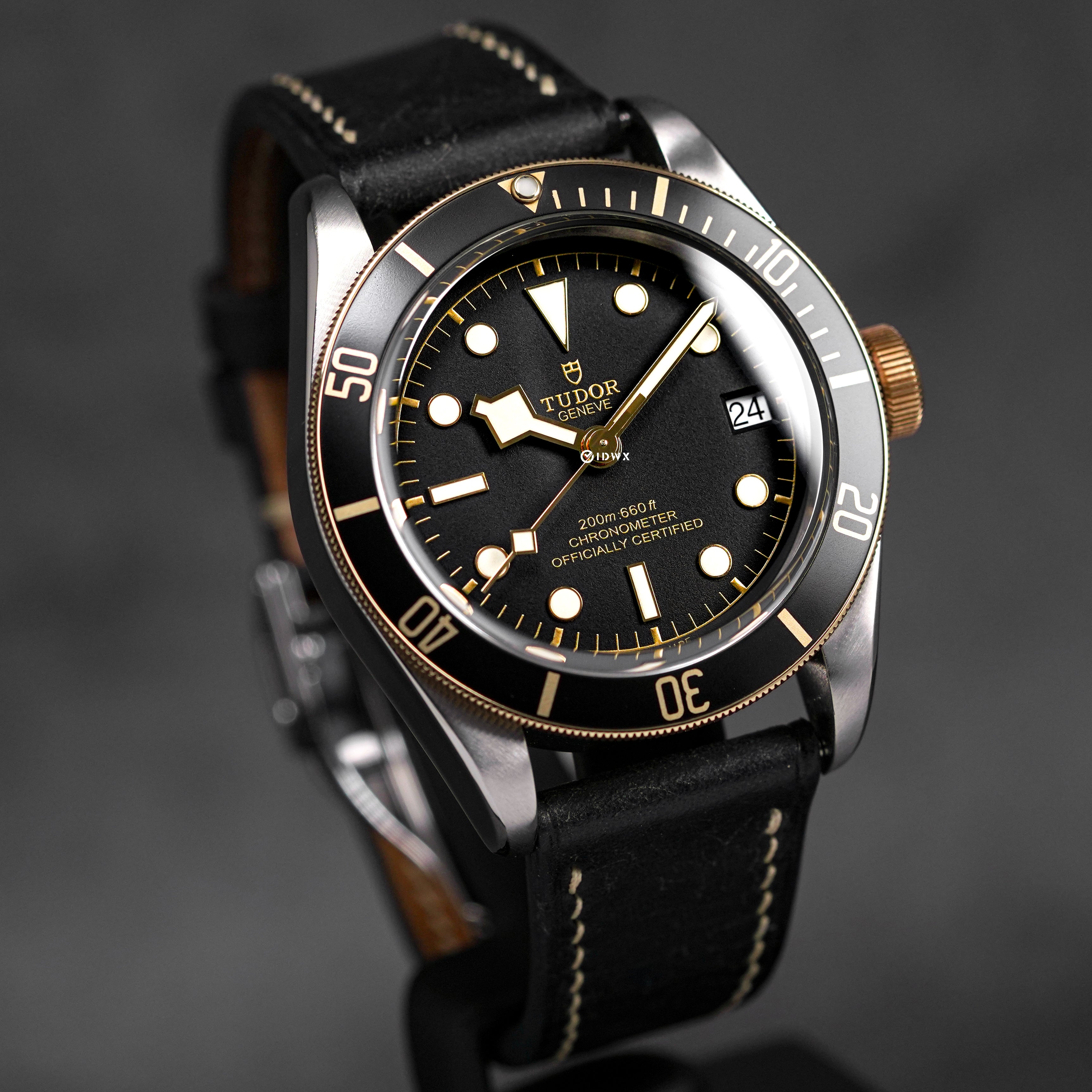 BLACK BAY TWOTONE YELLOWGOLD BLACK DIAL LEATHER STRAP (2017)