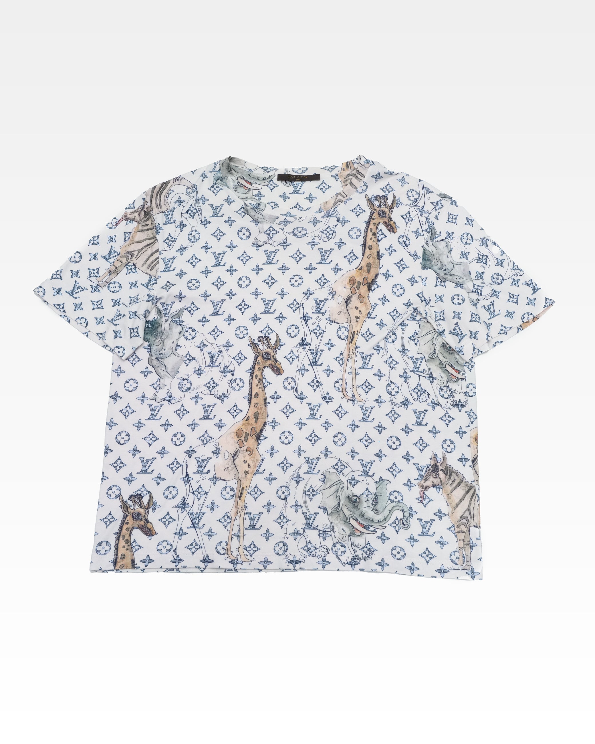 WHITE SAFARI MONOGRAM PRINT COTTON CREW NECK T-SHIRT