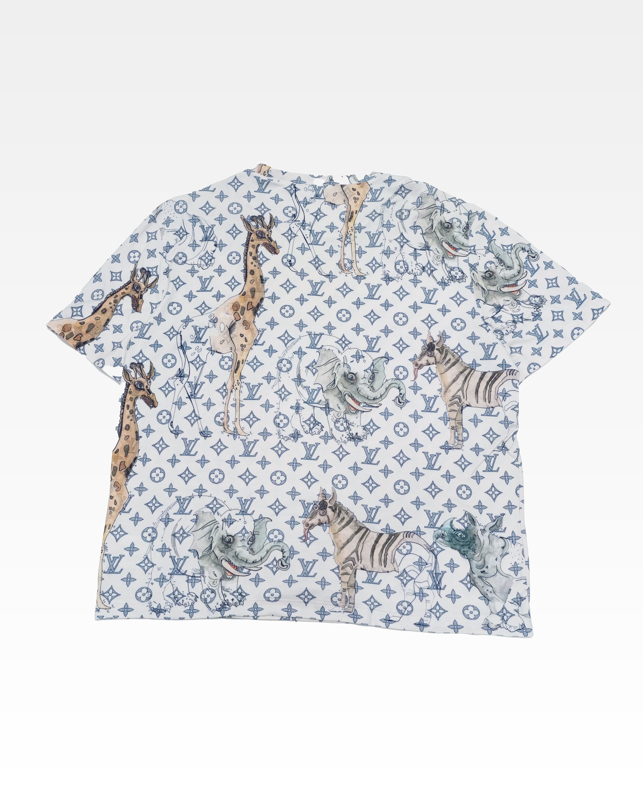 WHITE SAFARI MONOGRAM PRINT COTTON CREW NECK T-SHIRT