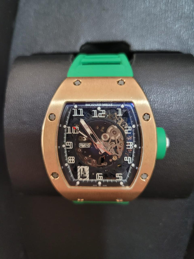 RM-010 ROSEGOLD AUTOMATIC SKELETON DIAL GREEN RUBBER (2012)