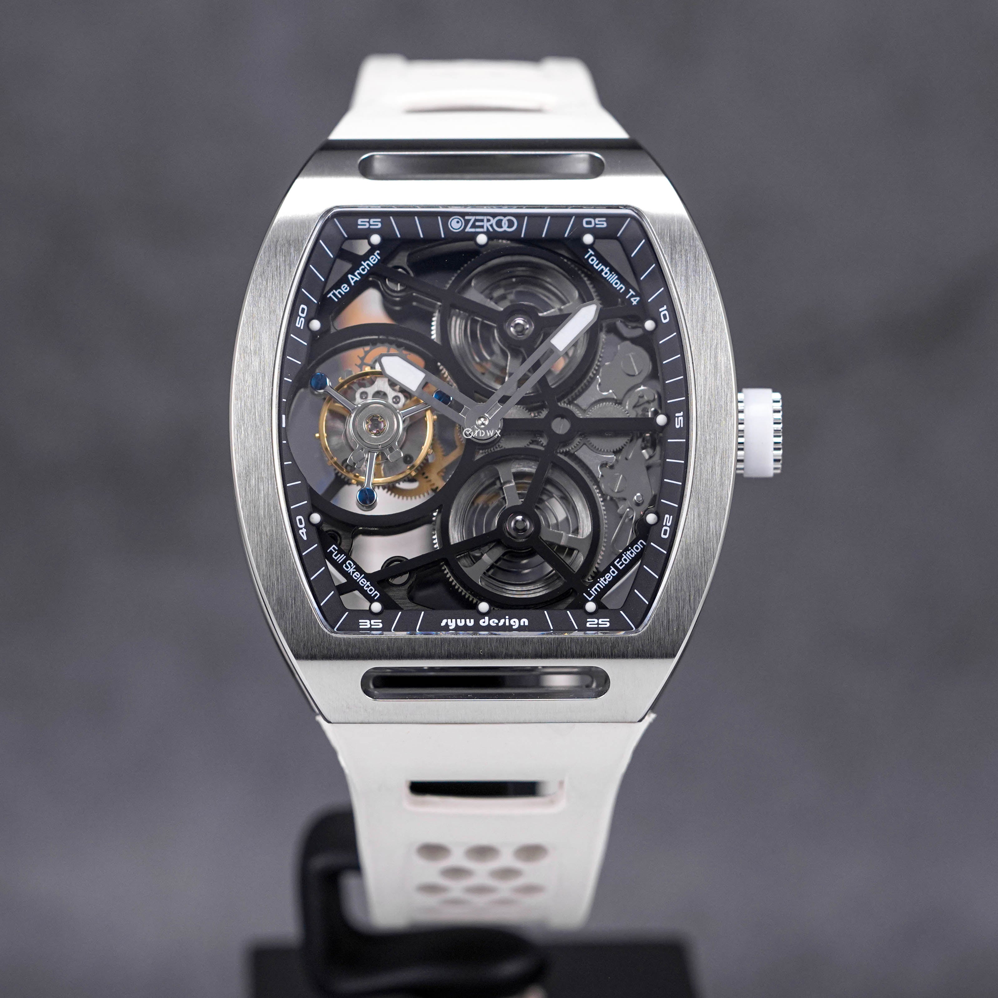 T4 THE ARCHER FULL SKELETON TOURBILLON STEEL WHITE RUBBER STRAP (2023)