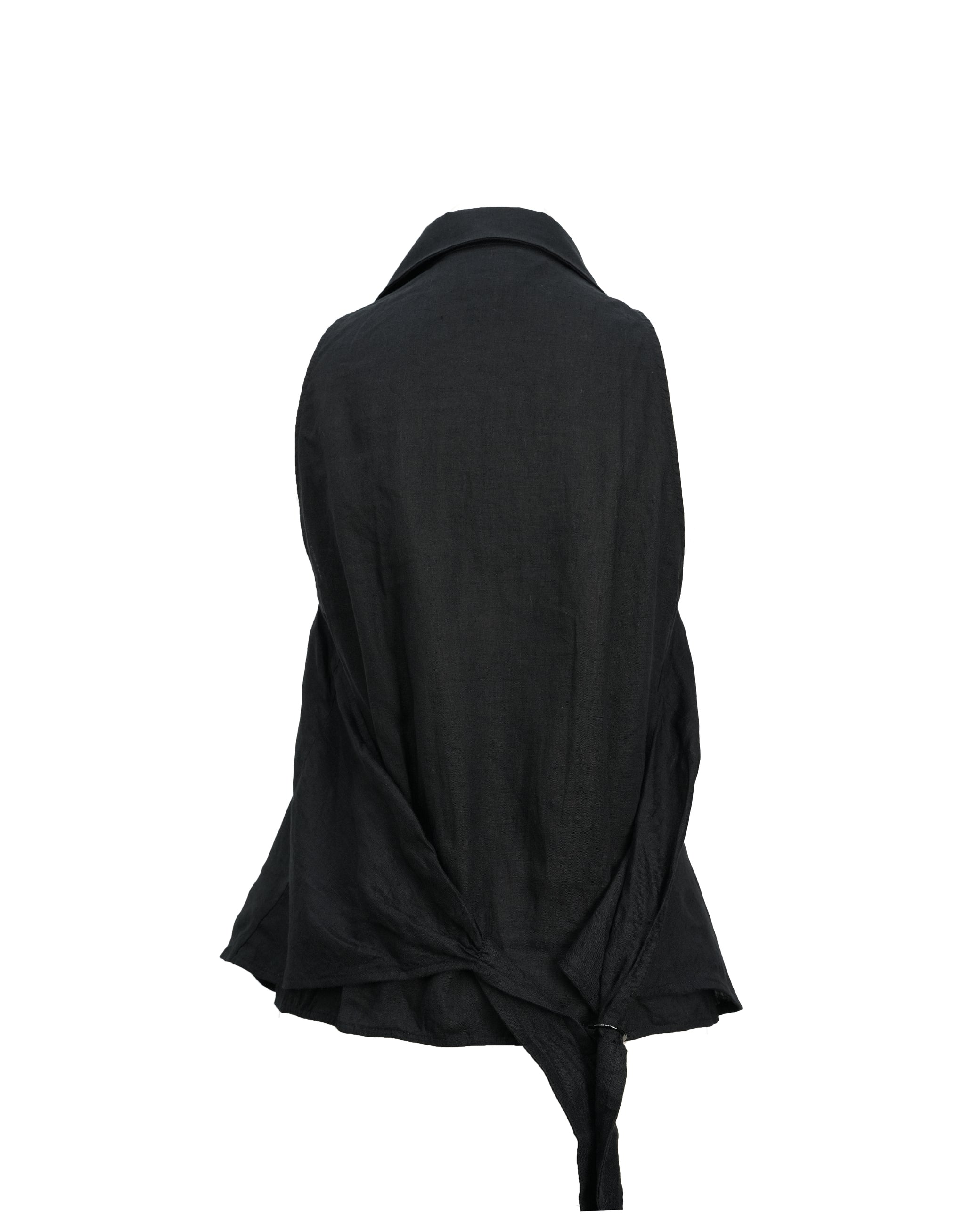 SLEEVELESS COLLARED LINEN BLOUSE BLACK SIZE 44