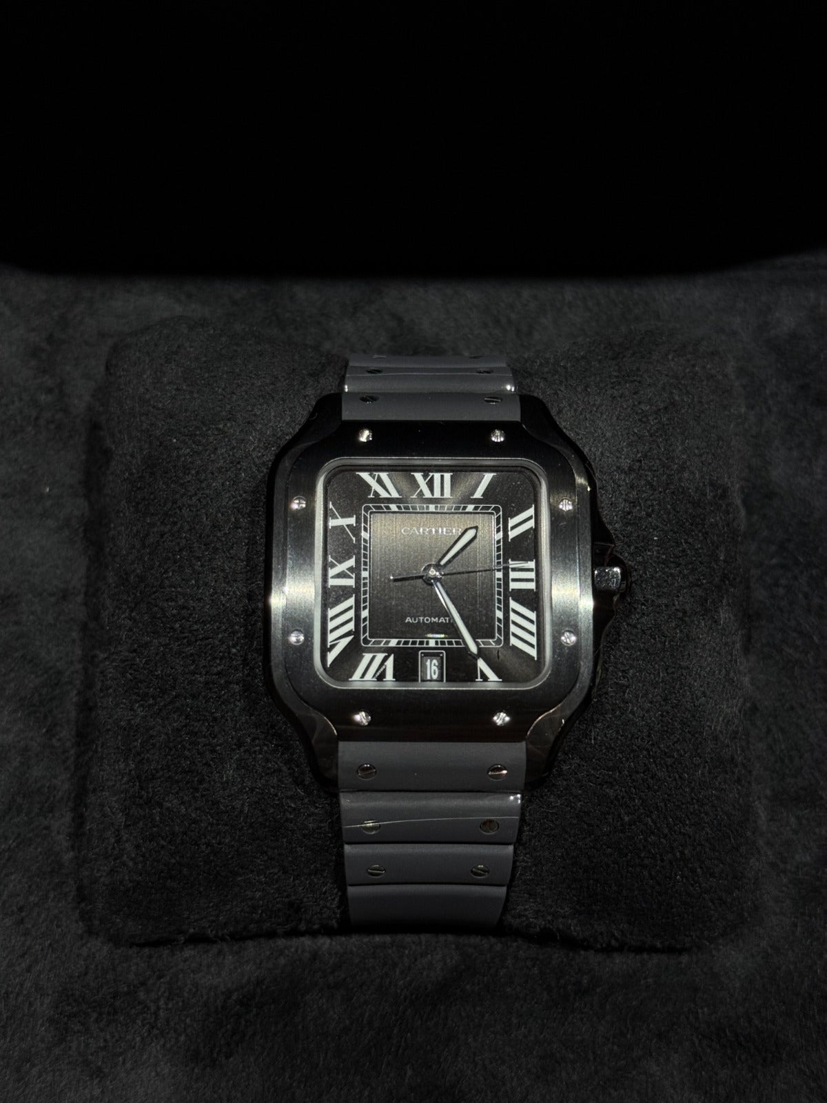 SANTOS L STEEL ADLC BLACK DIAL RUBBER STRAP (2026)