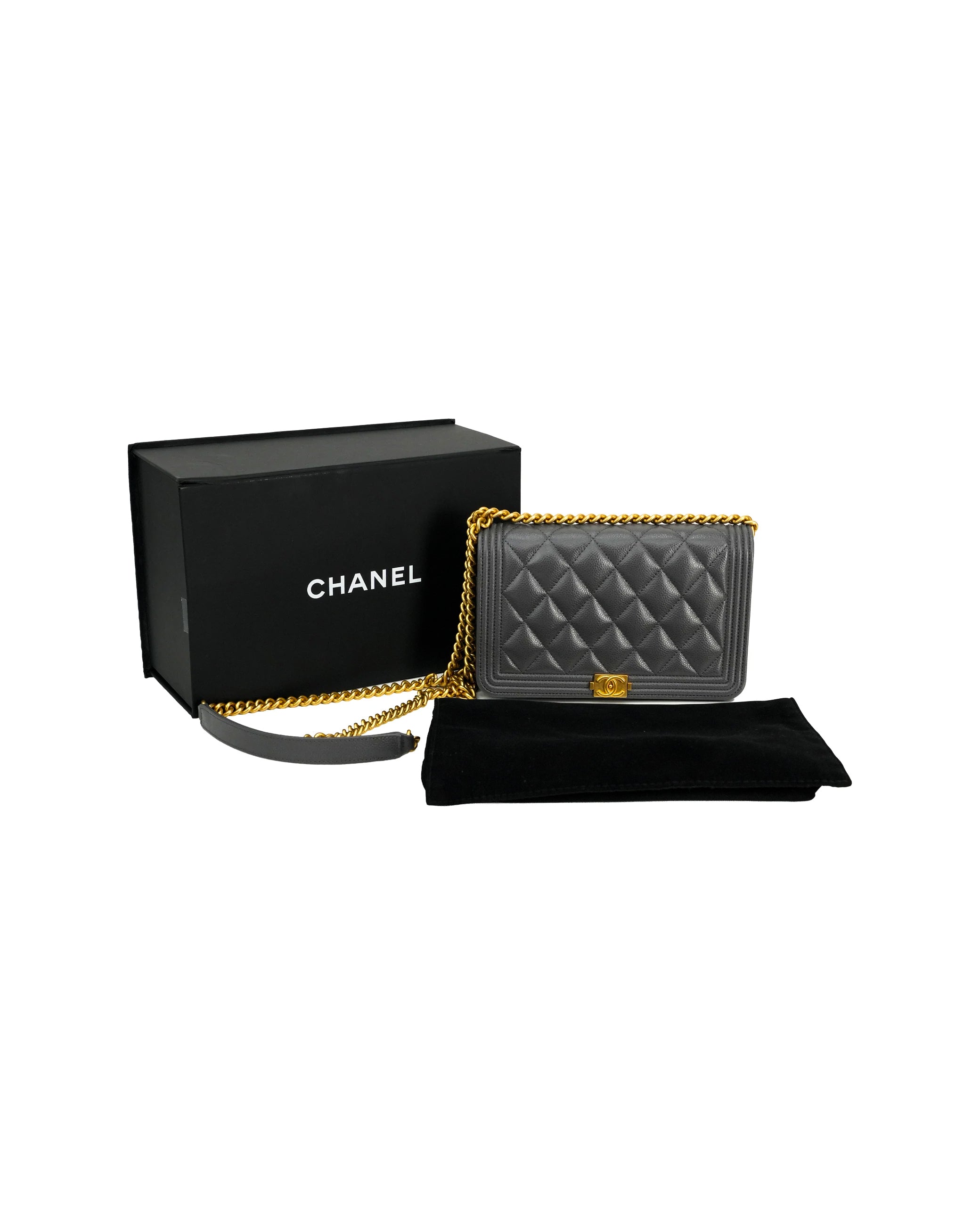 BOY WALLET ON CHAIN CAVIAR GREY GHW