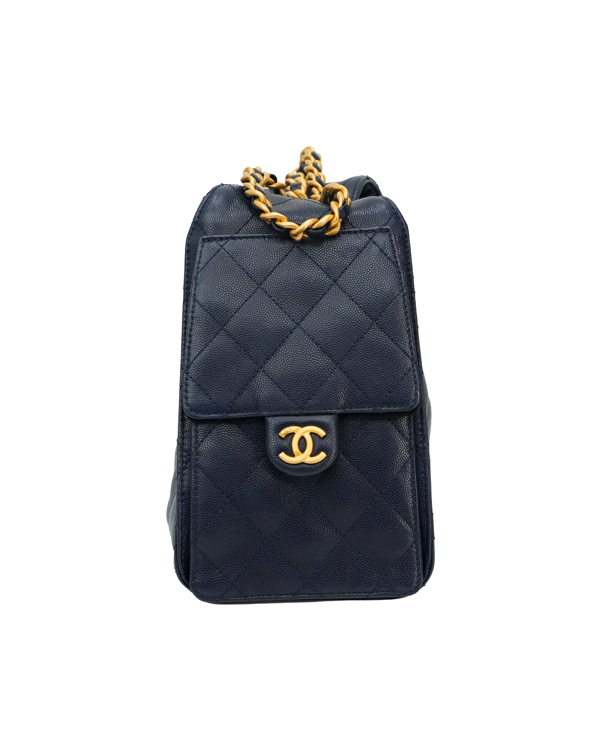 25 SMALL CAVIAR NAVY BLUE GOLD HARDWARE