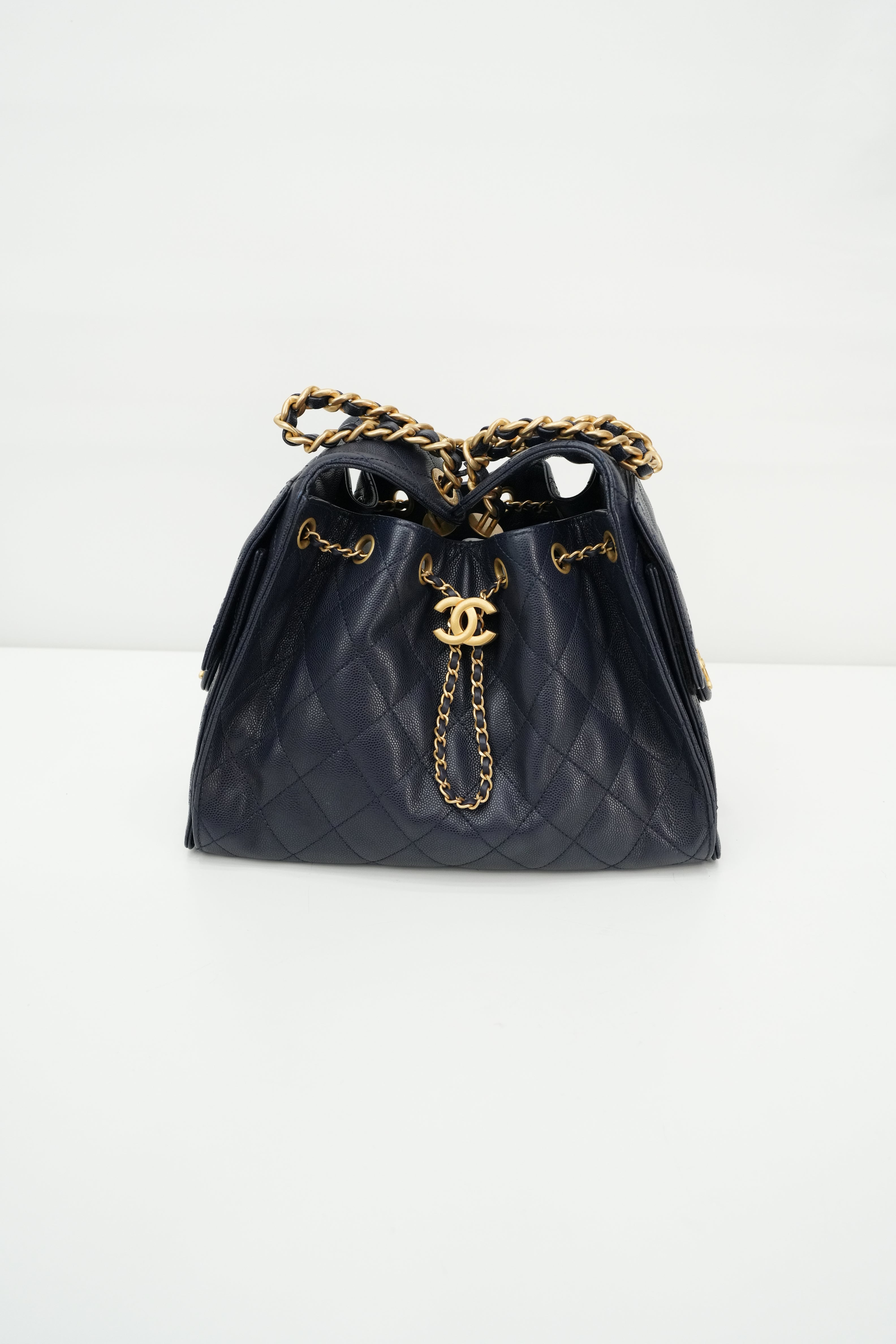 25 SMALL CAVIAR NAVY BLUE GOLD HARDWARE