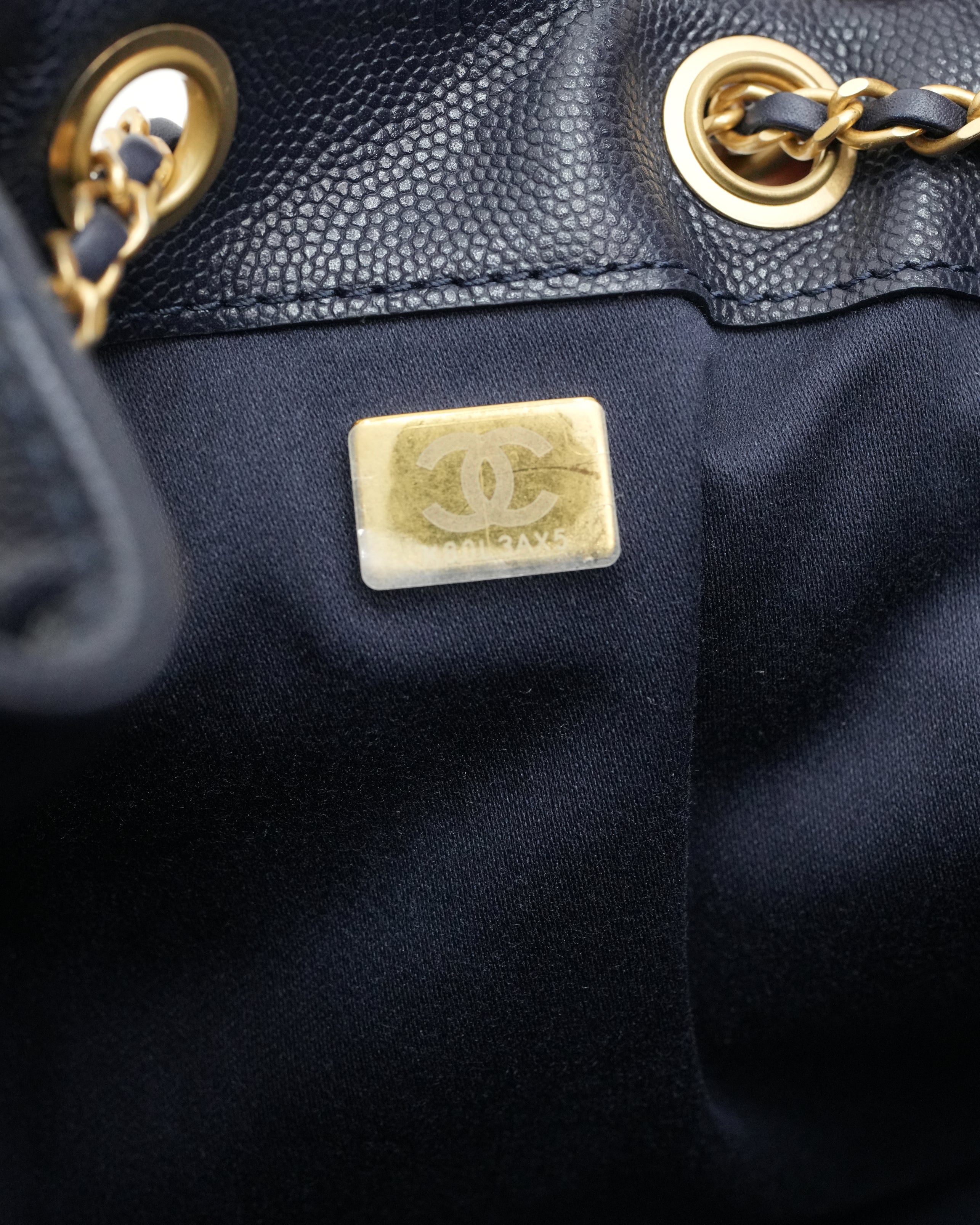 25 SMALL CAVIAR NAVY BLUE GOLD HARDWARE