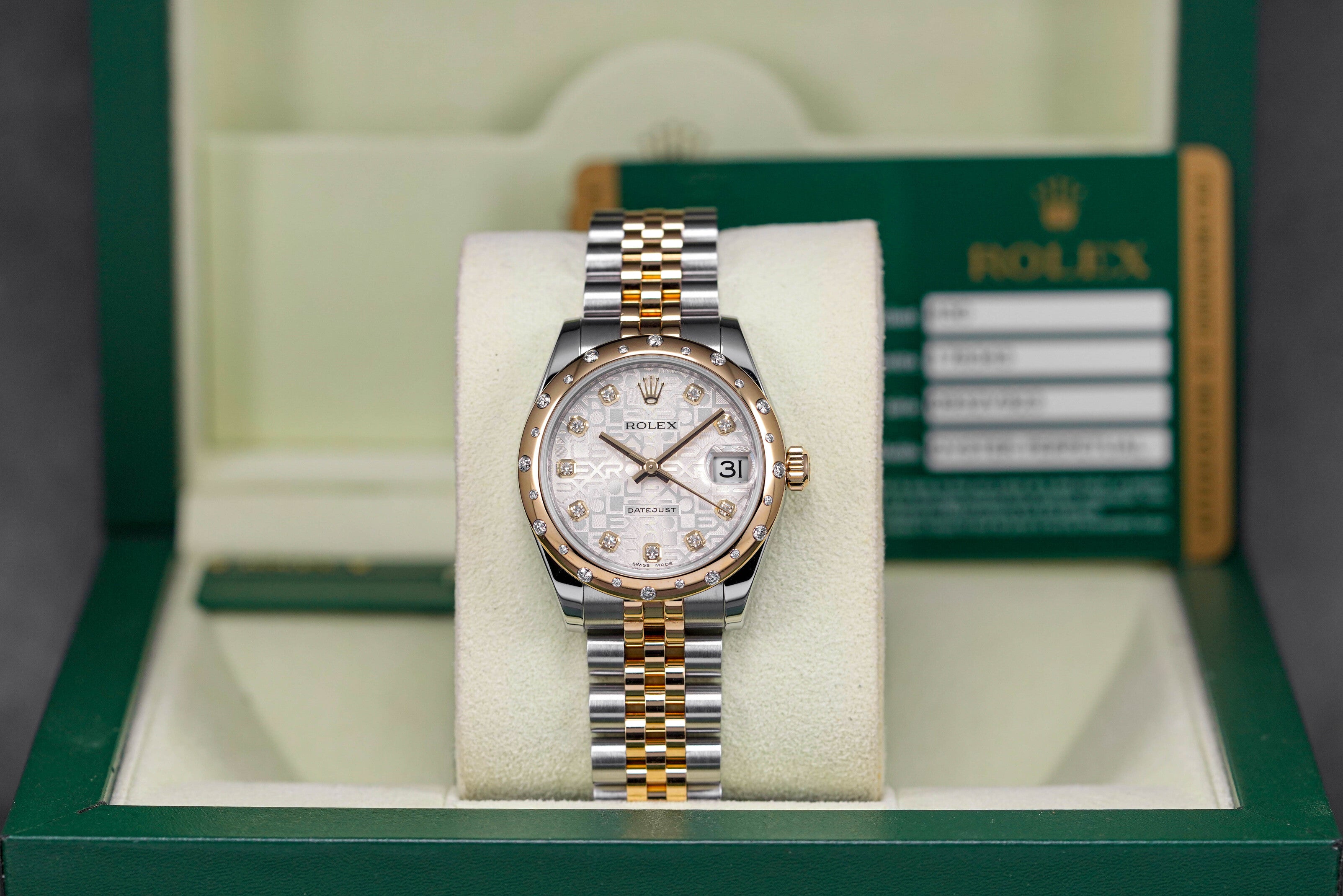 DATEJUST 31MM TWOTONE YELLOWGOLD COMPUTERIZED WHITE DIAMOND DIAL DOMED DIAMOND (2011)