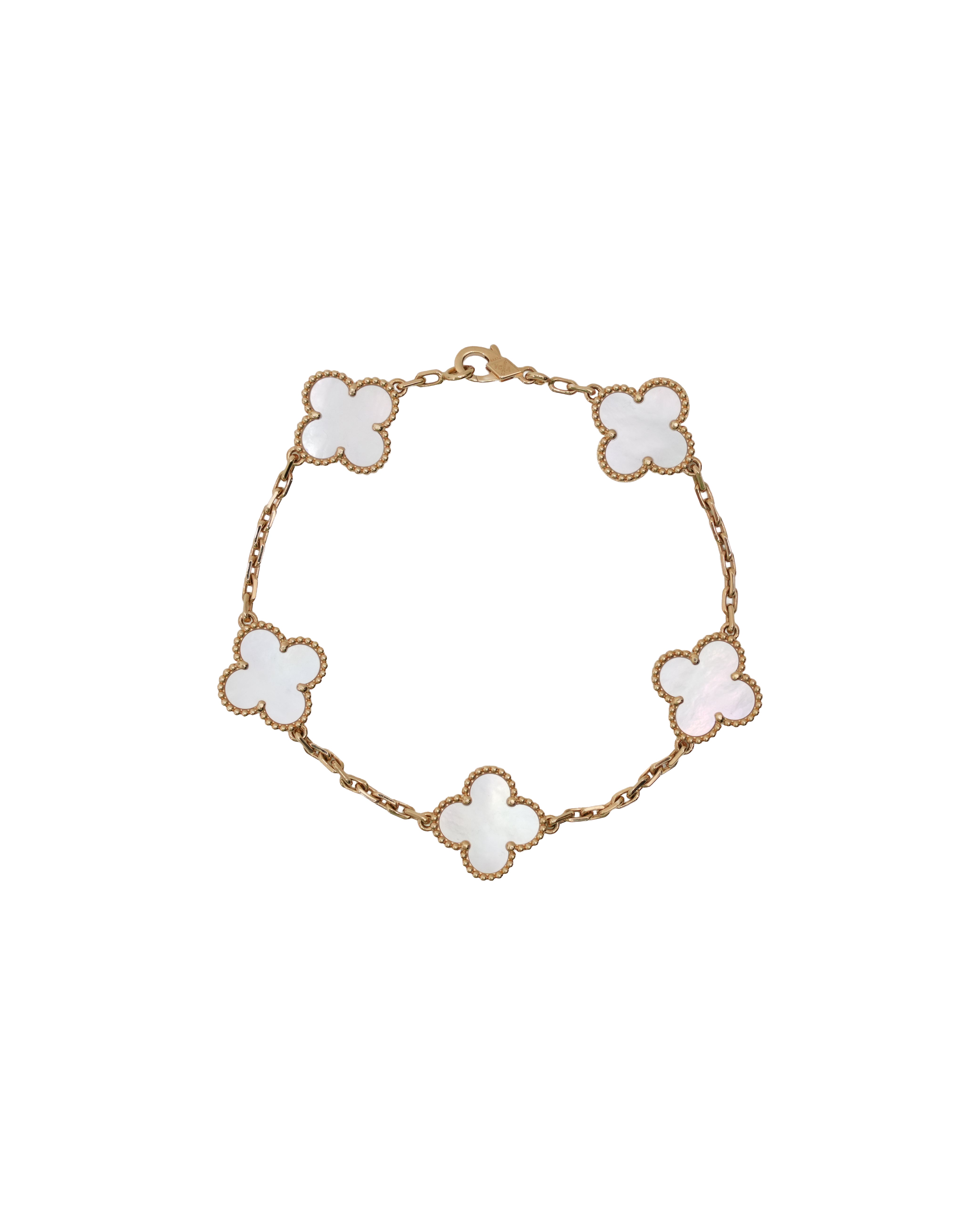 VINTAGE ALHAMBRA 5-MOTIFS YELLOWGOLD MOTHER OF PEARL BRACELET