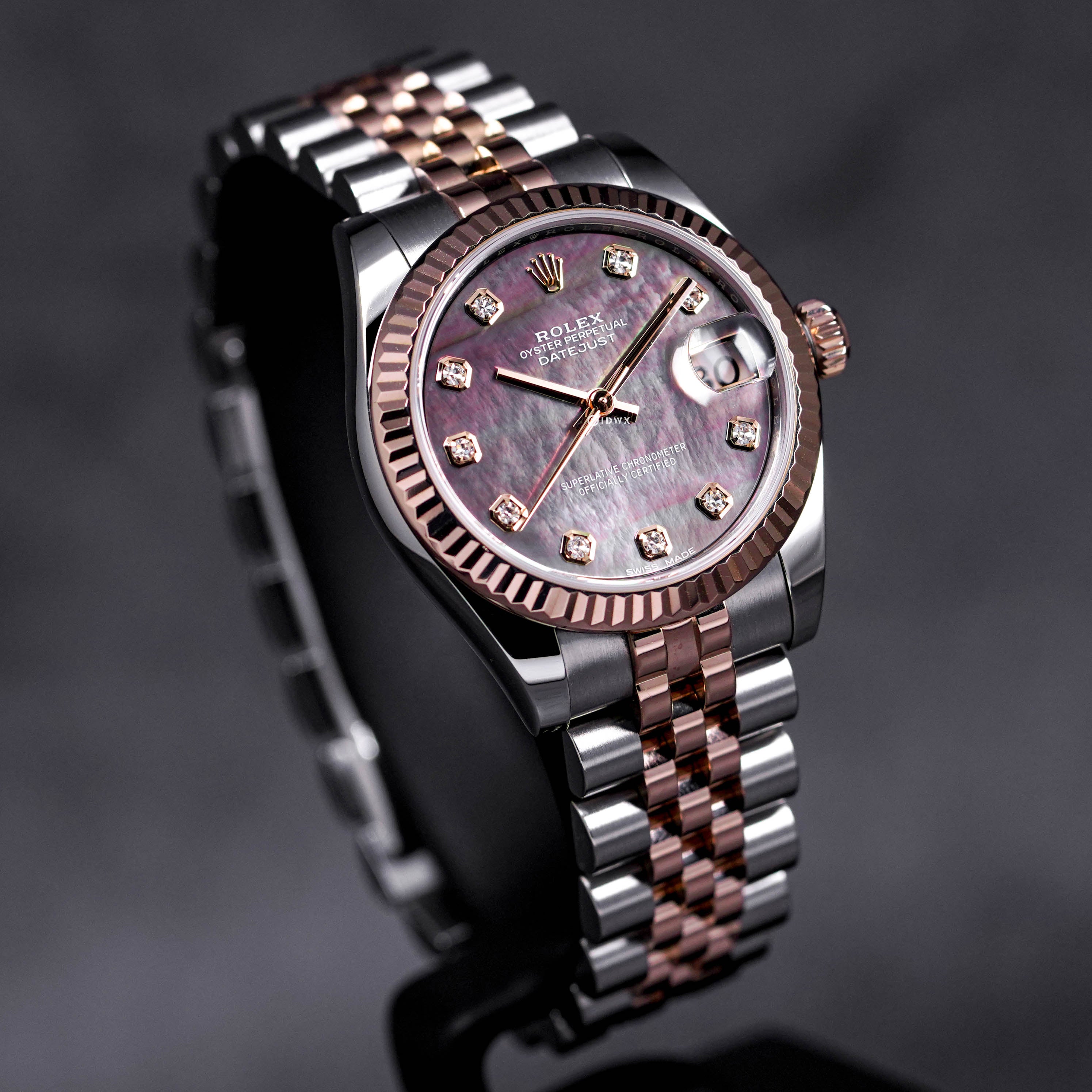 DATEJUST 31MM TWOTONE ROSEGOLD BLACK MOP DIAMOND DIAL (2016)