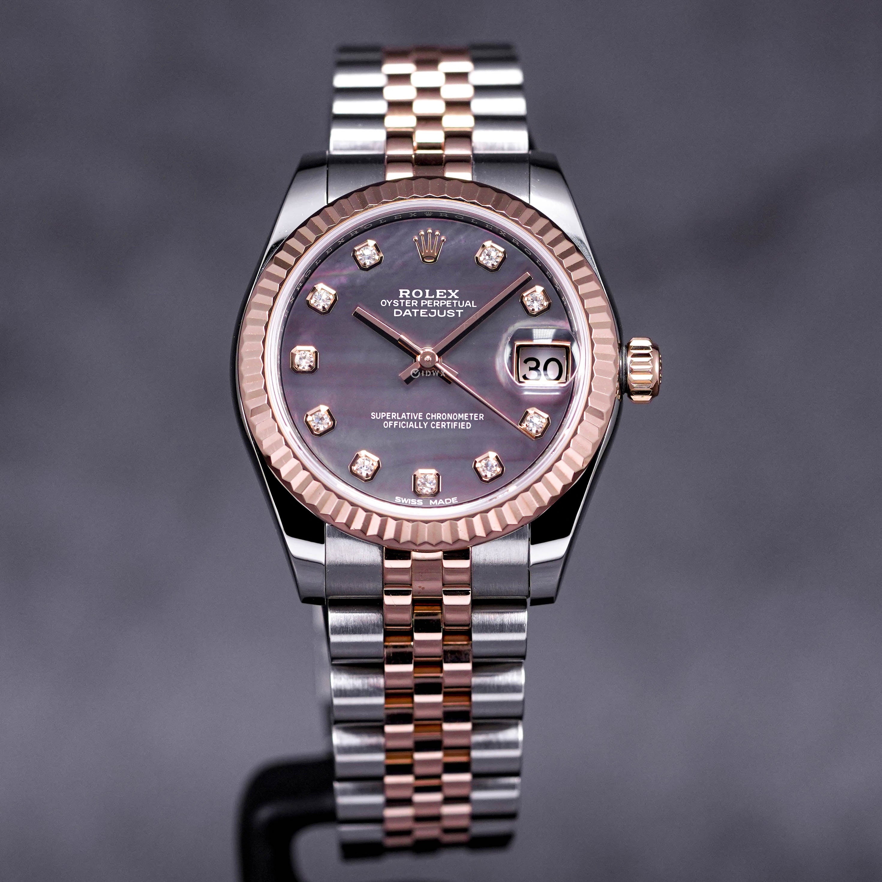 DATEJUST 31MM TWOTONE ROSEGOLD BLACK MOP DIAMOND DIAL (2016)