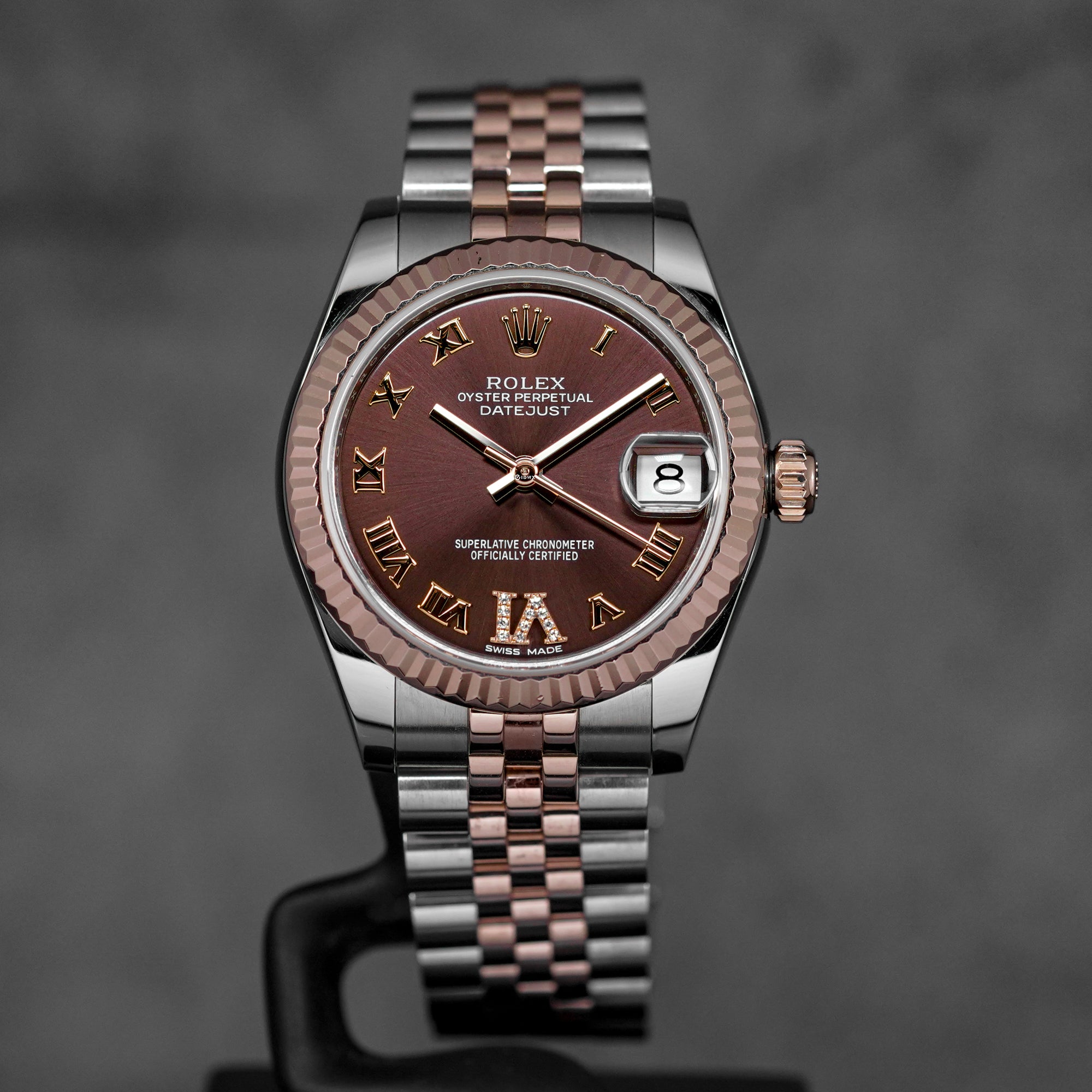 DATEJUST 31MM TWOTONE ROSEGOLD CHOCO ROMAN DIAL DIAMOND ON VI (2016)
