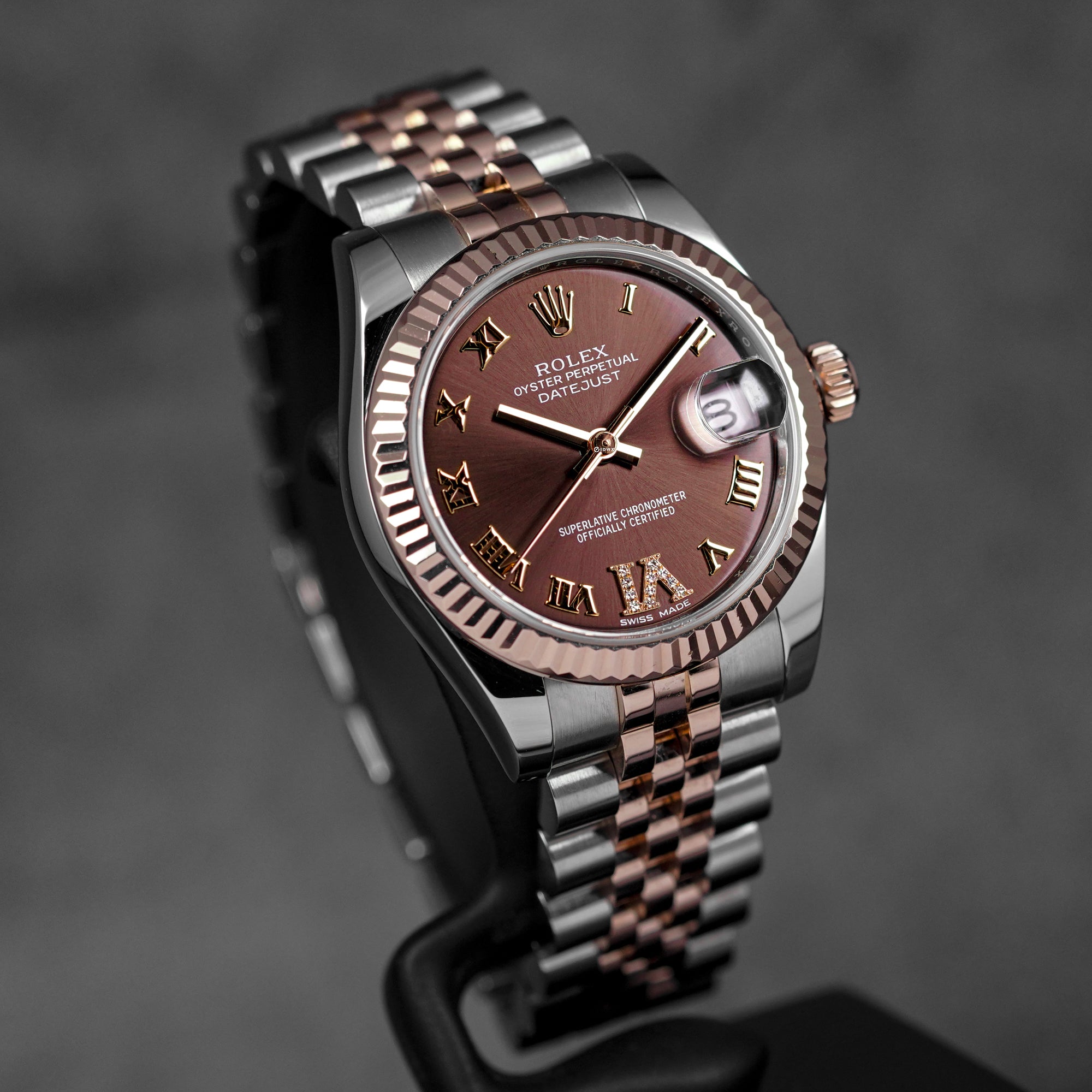 DATEJUST 31MM TWOTONE ROSEGOLD CHOCO ROMAN DIAL DIAMOND ON VI (2016)