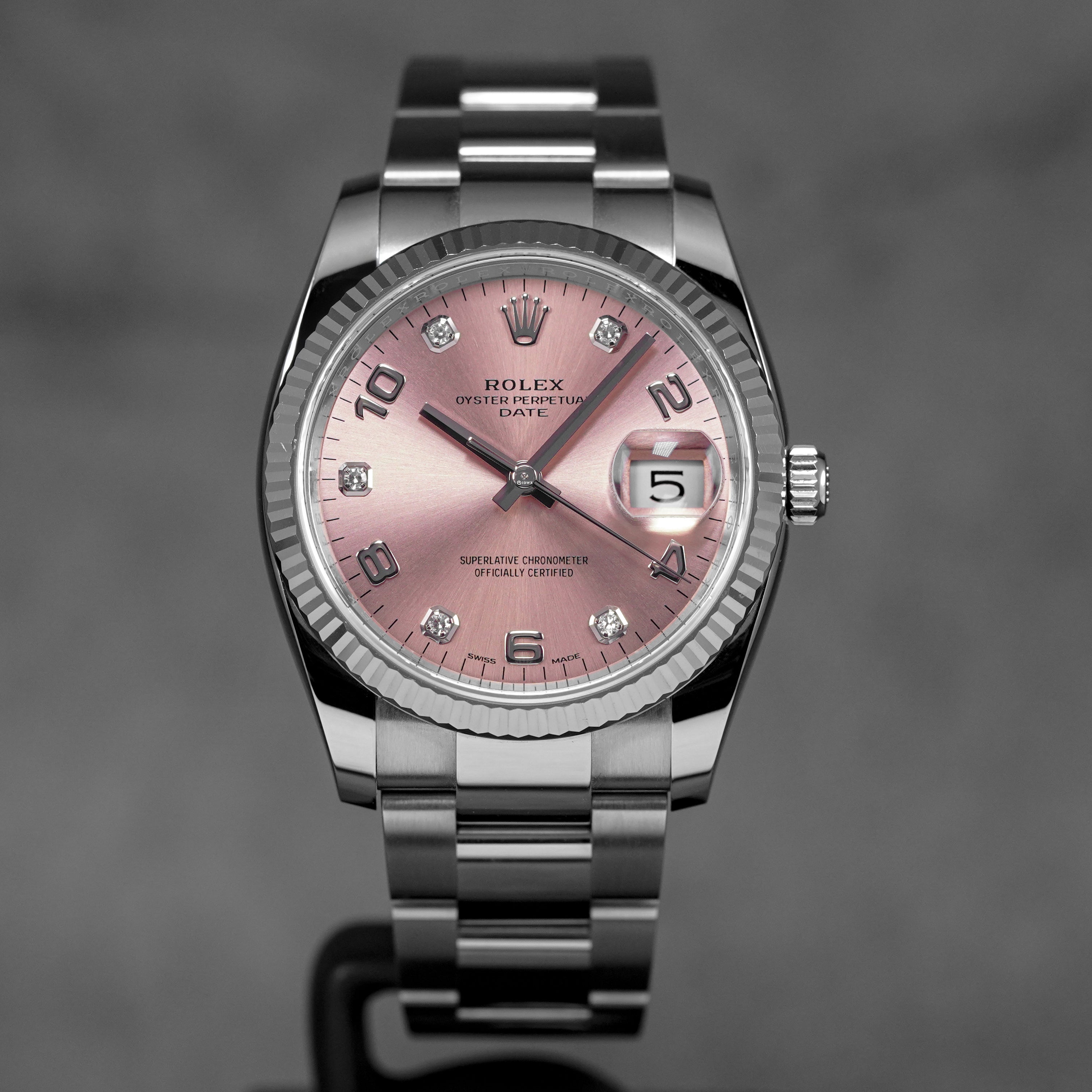 OYSTER PERPETUAL DATE 34MM PINK ARABIC DIAMOND DIAL (2019)