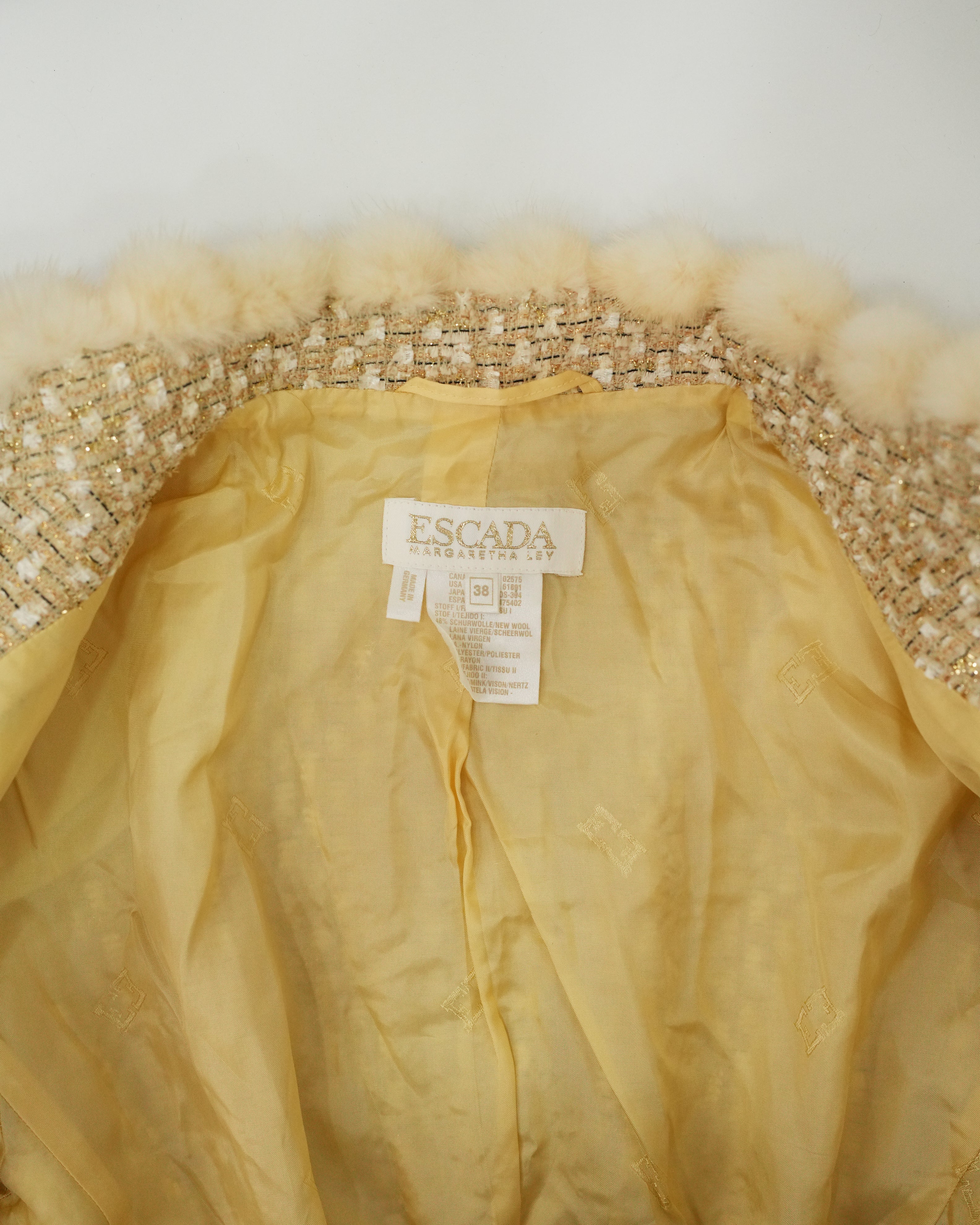 VINTAGE GOLD SUIT WITH FUR TRIM MINK SIZE 38