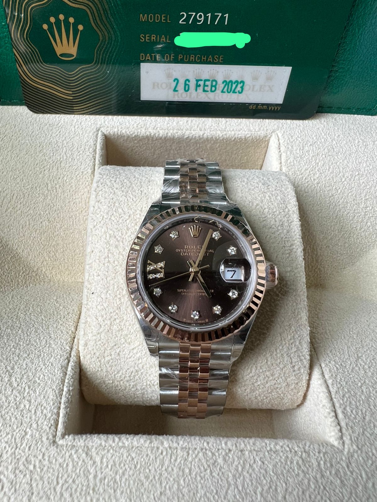 DATEJUST 28MM TWOTONE ROSEGOLD CHOCO DIAMOND DIAL (2023)