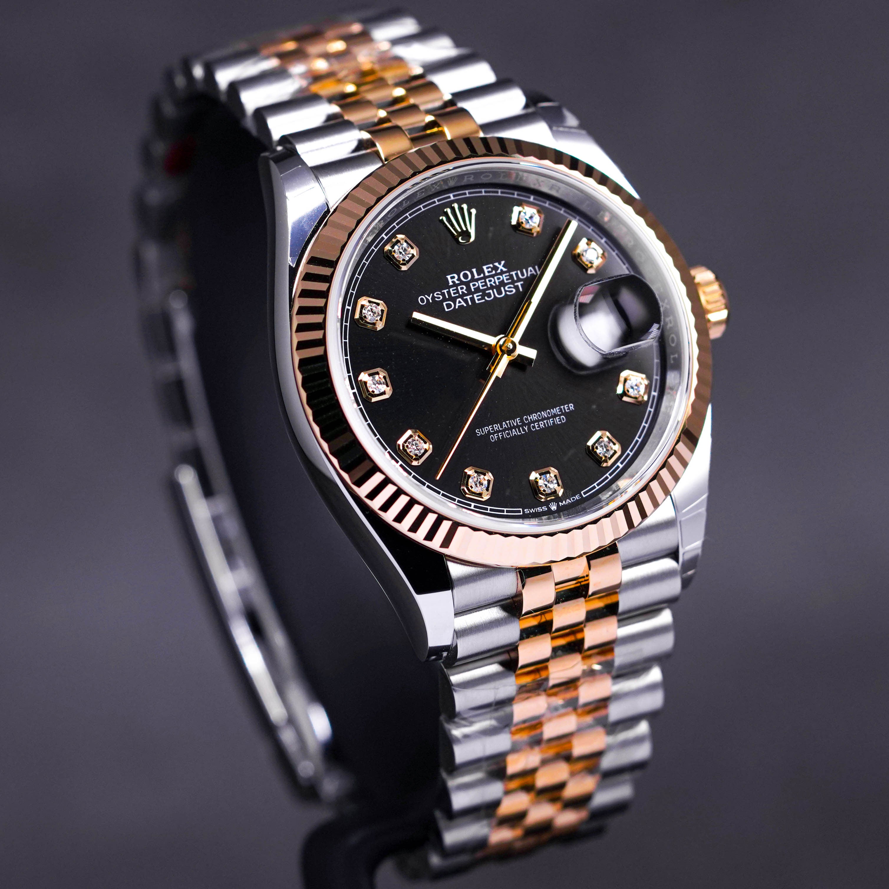 DATEJUST 36MM TWOTONE YELLOWGOLD BLACK DIAMOND DIAL (2022)