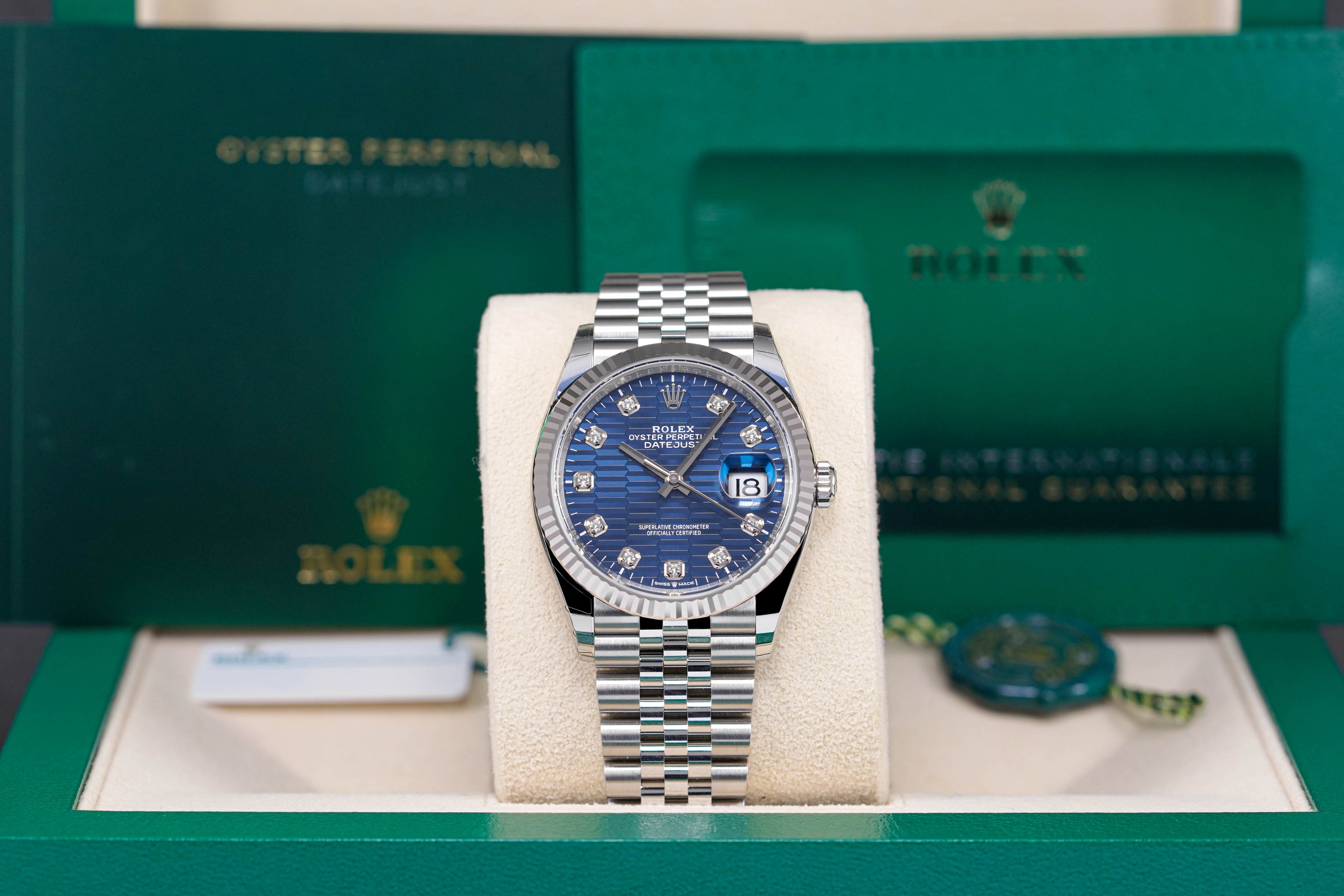 DATEJUST 36MM BLUE FLUTED DIAL DIAMOND INDEX (2023)