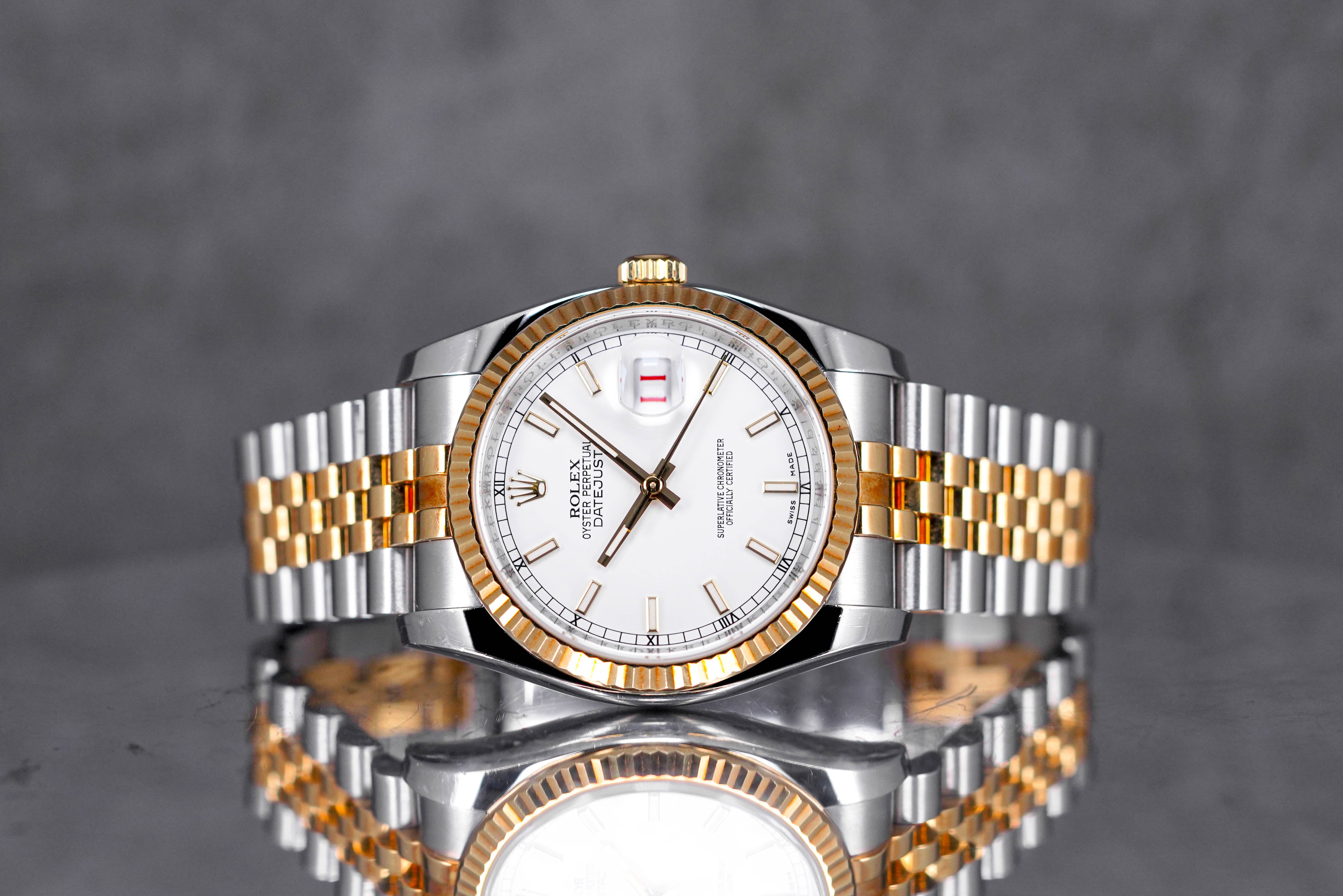 DATEJUST 36MM TWOTONE YELLOW GOLD WHITE DIAL ROULETTE DATE WHEEL (WATCH ONLY)