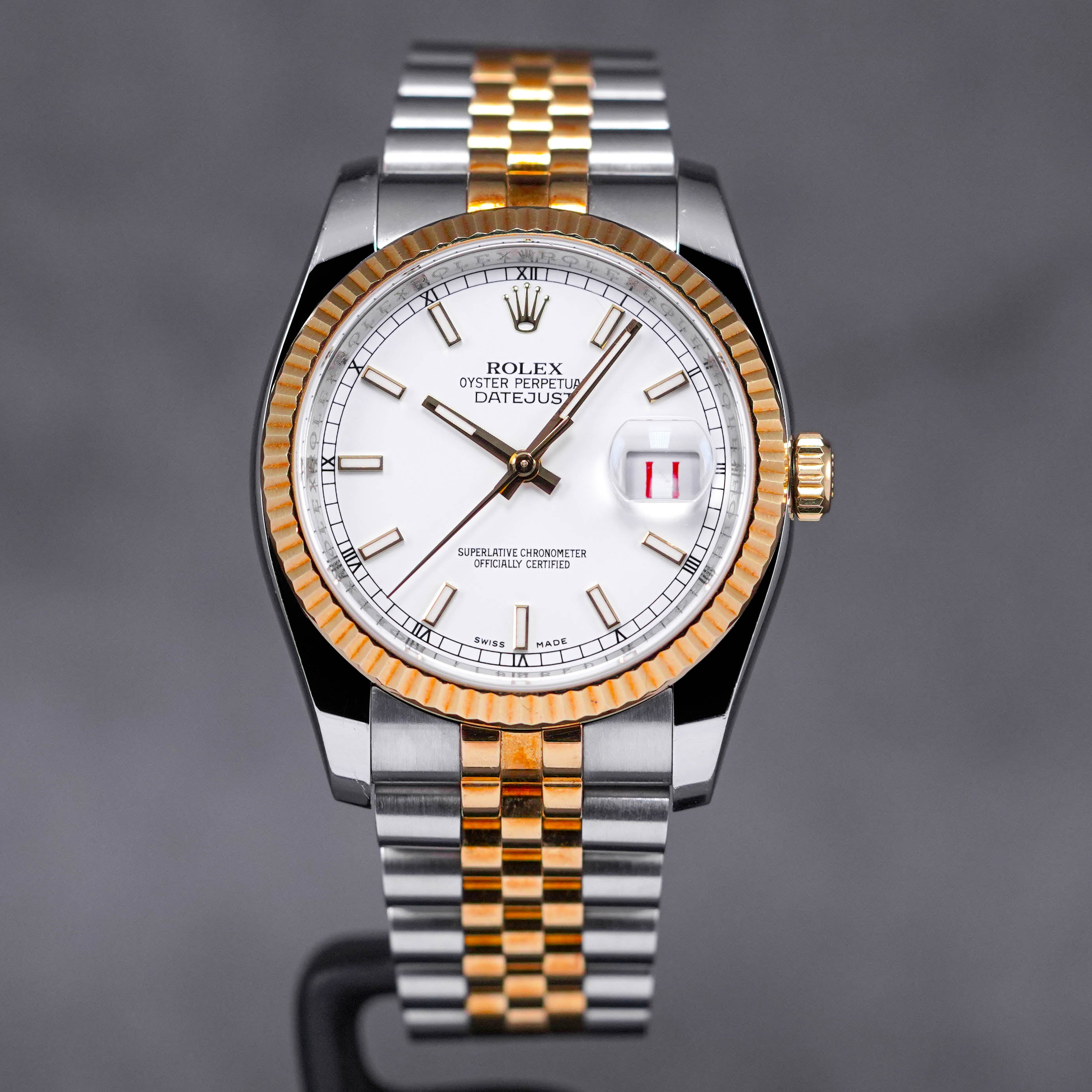 DATEJUST 36MM TWOTONE YELLOW GOLD WHITE DIAL ROULETTE DATE WHEEL (WATCH ONLY)