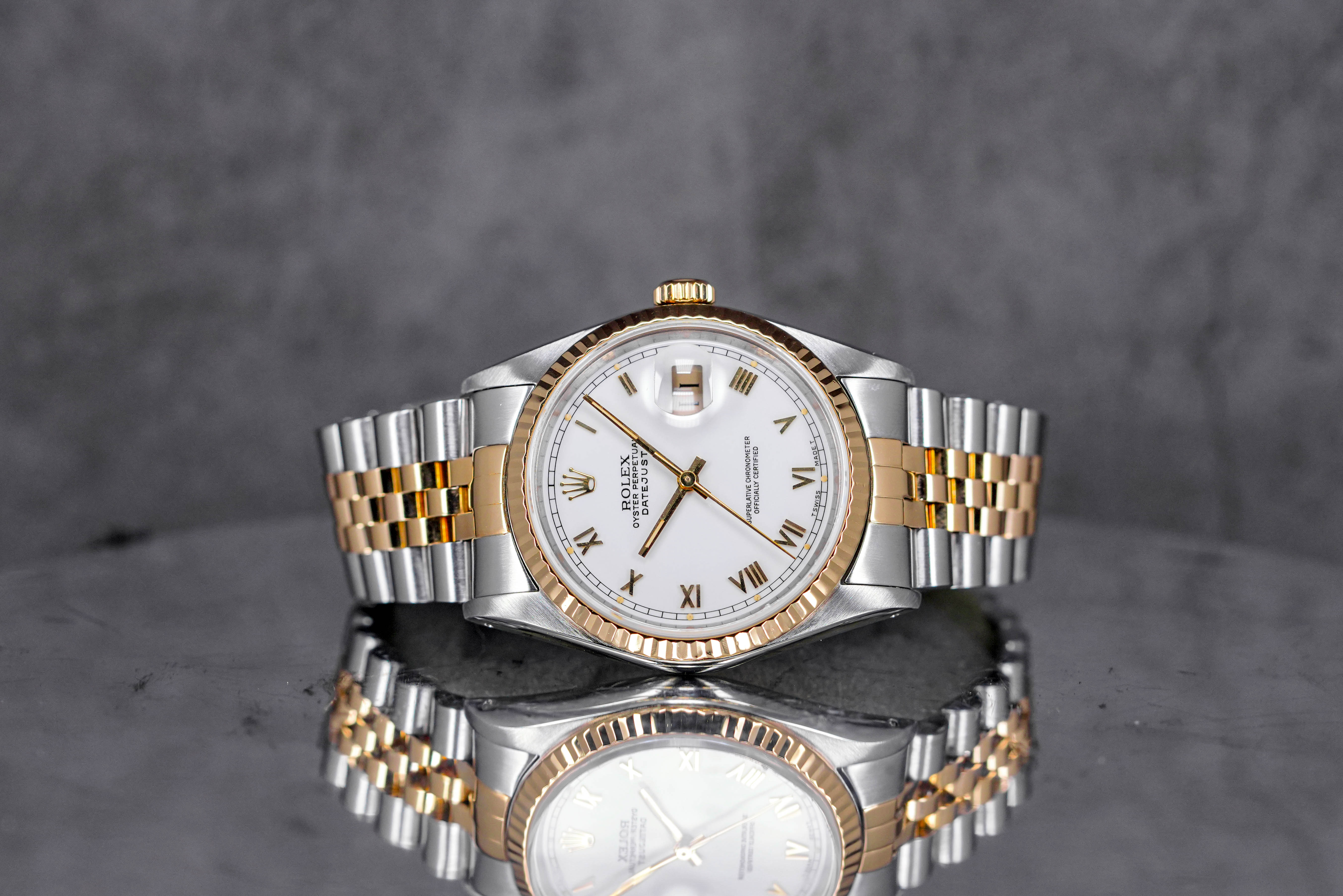 DATEJUST 36MM TWOTONE YELLOWGOLD WHITE ROMAN INDEX DIAL (WATCH ONLY)