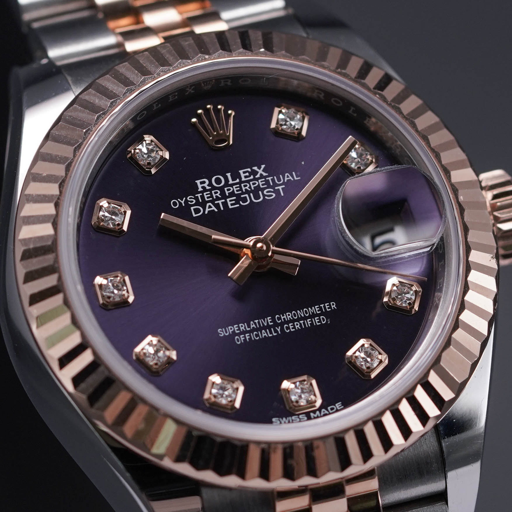 DATEJUST 28MM TWOTONE ROSEGOLD AUBERGINE DIAMOND DIAL (2019)