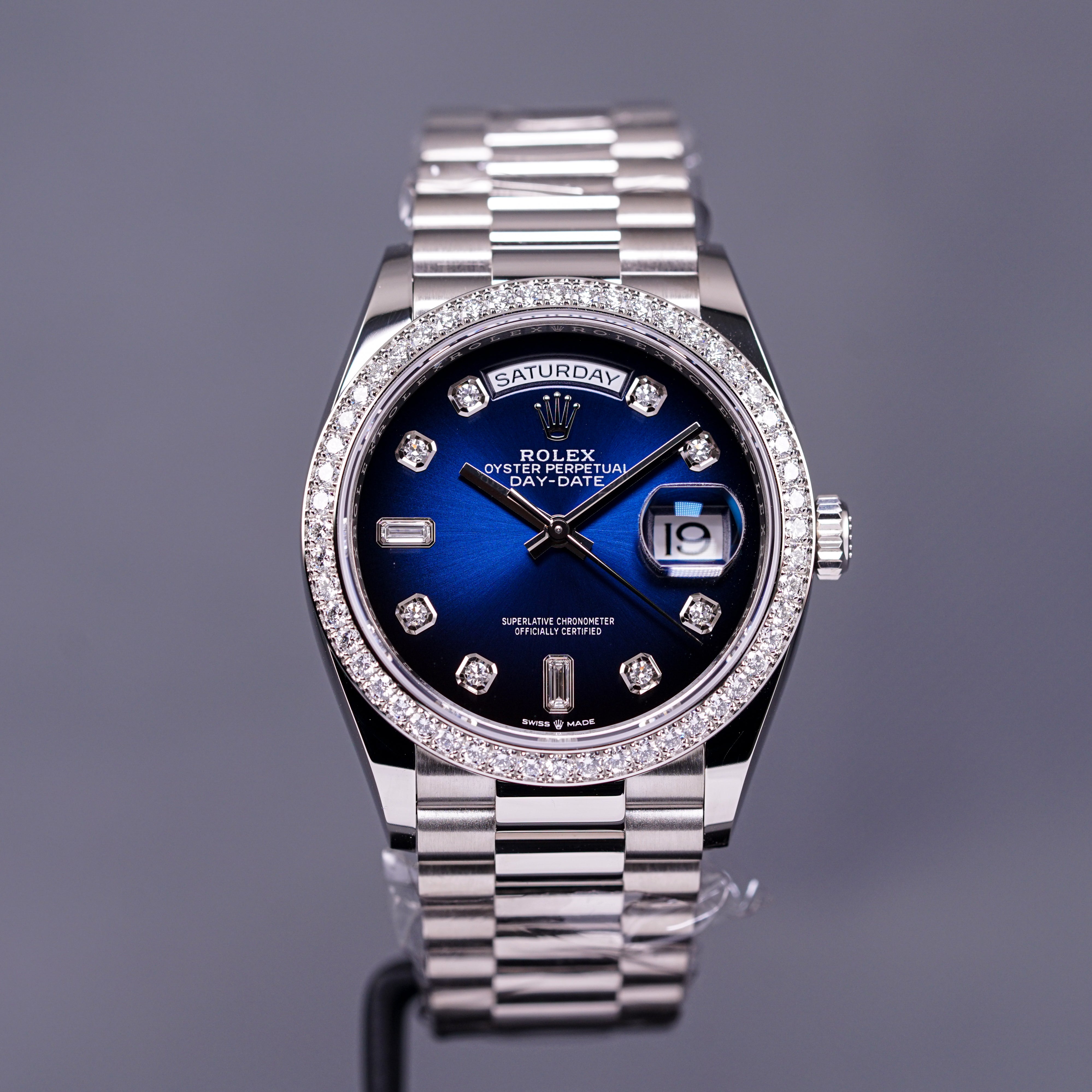ROLEX DAYDATE 36MM BLUE OMBRE DIAMOND RING