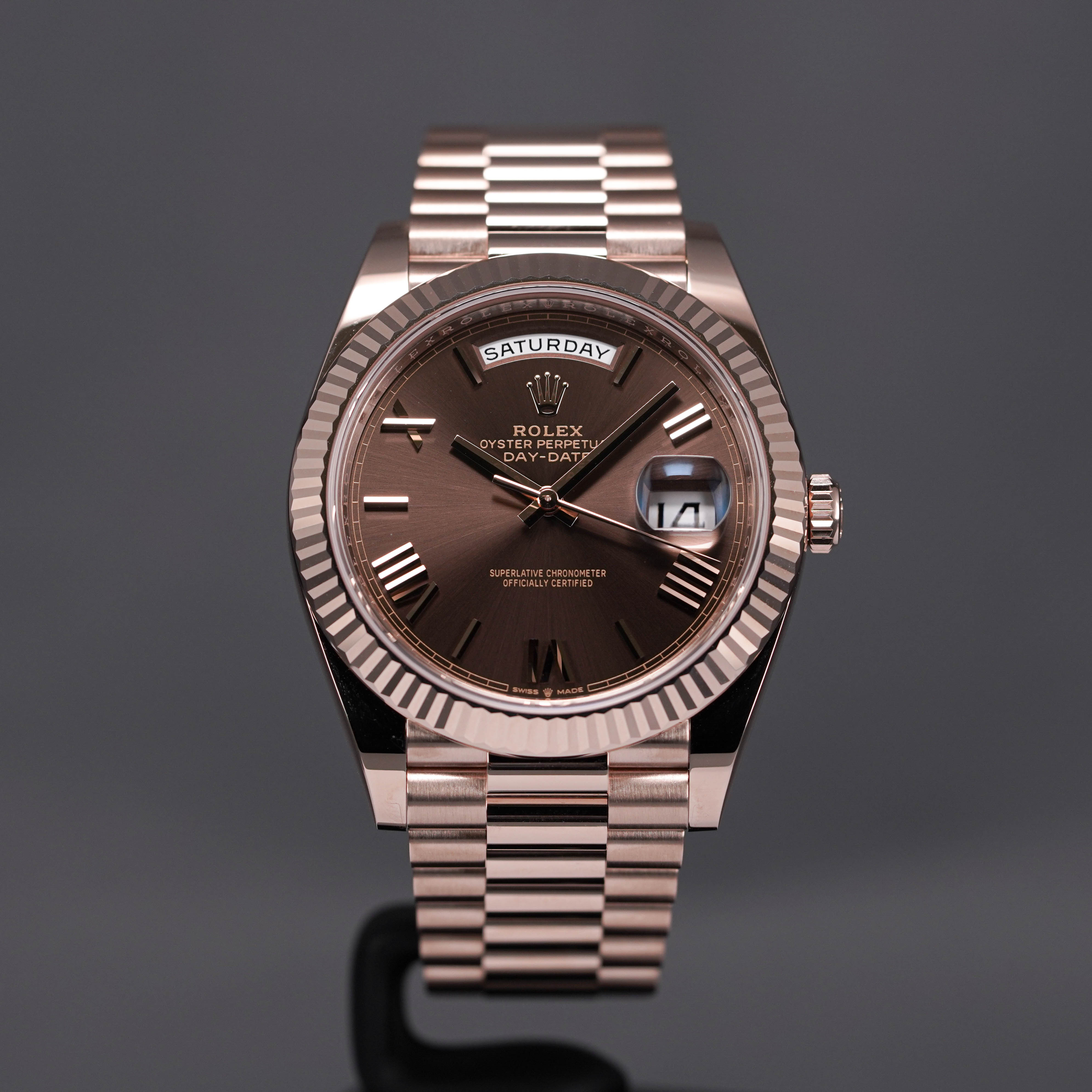 ROLEX DAYDATE 40MM ROSEGOLD CHOCO ROMAN DIAL
