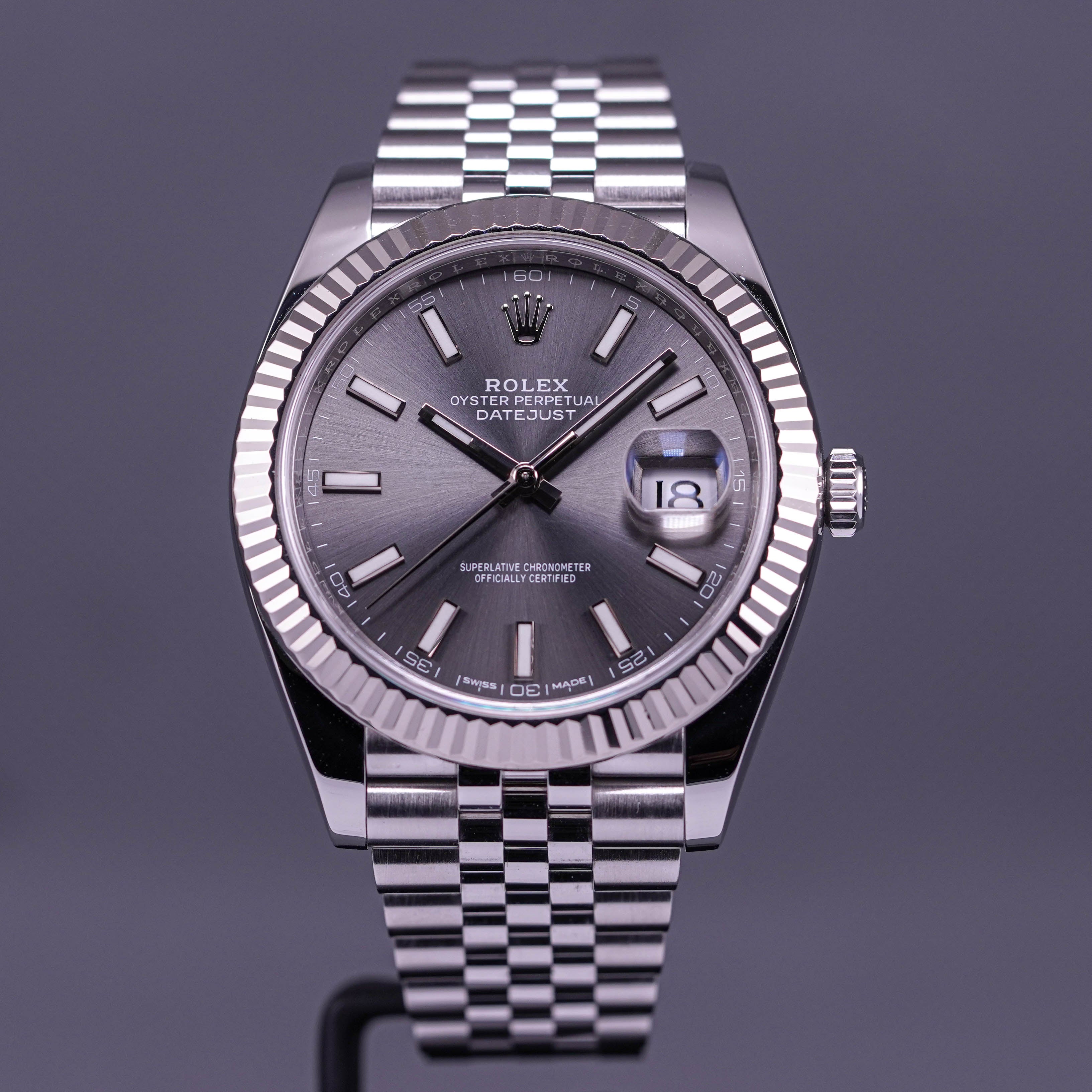 ROLEX DATEJUST 41MM FLUTED JUBILEE RHODIUM DIAL (2019)
