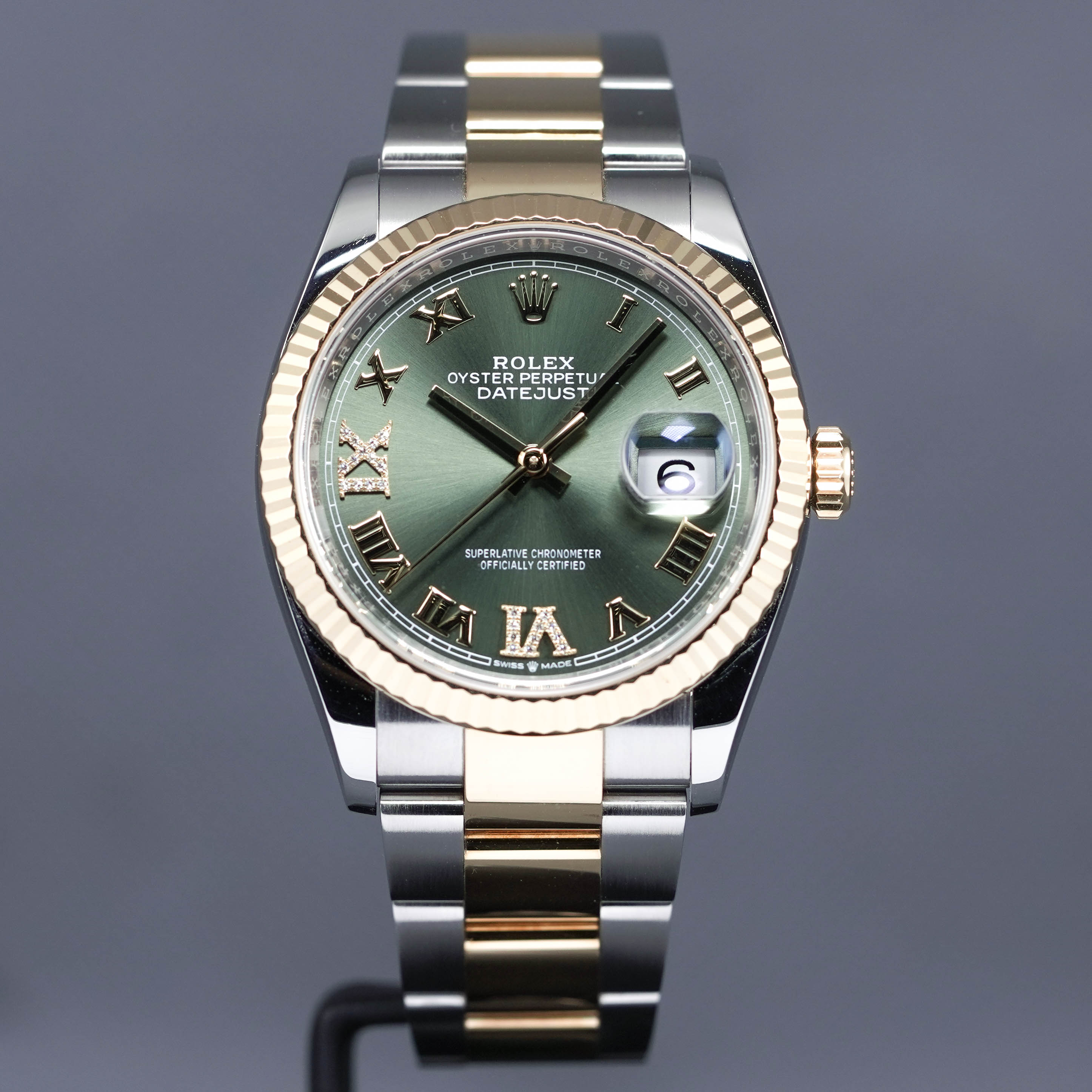 DATEJUST 36MM TWOTONE YELLOWGOLD DIAMOND VI & XI GREEN DIAL (2018)