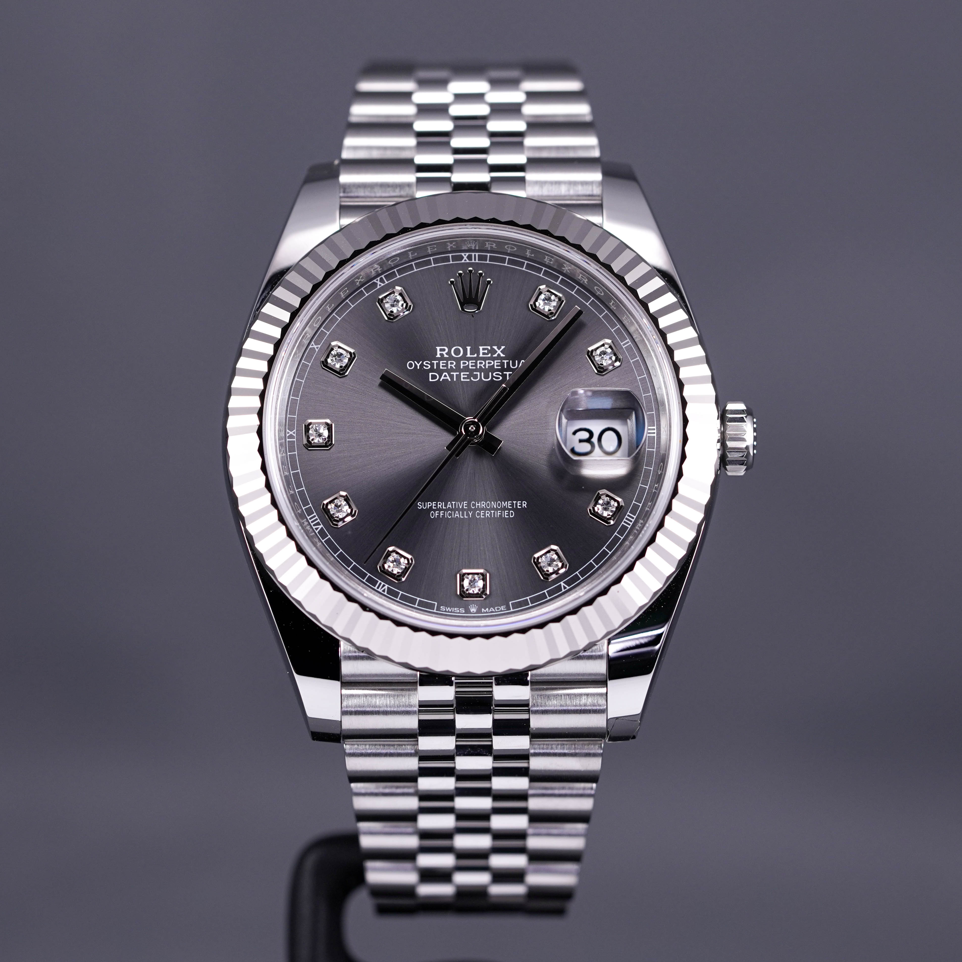 ROLEX DATEJUST 41MM FLUTED JUBILEE RHODIUM DIAMOND DIAL (2022)