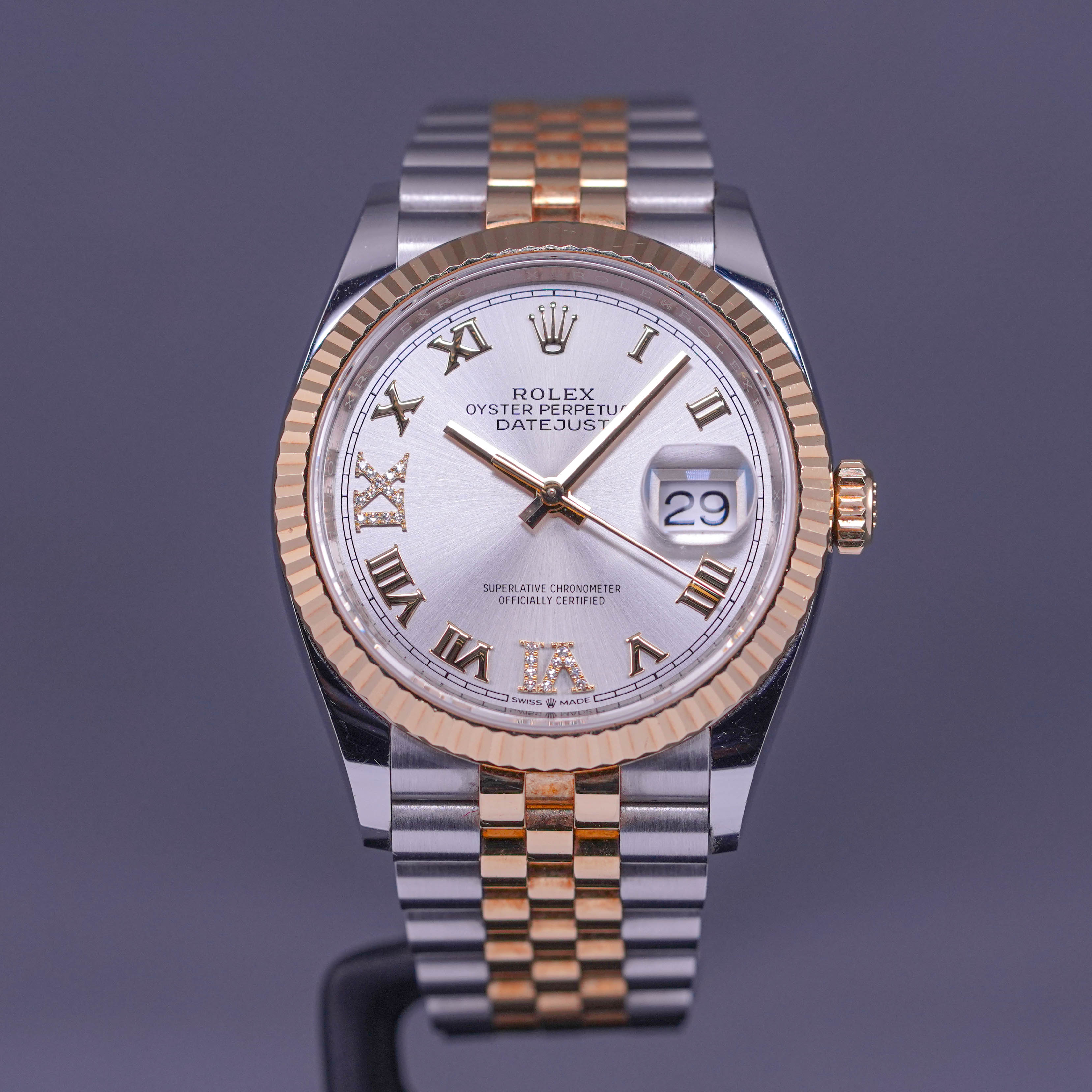 DATEJUST 36MM TWOTONE YELLOWGOLD SILVER ROMAN DIAL DIAMOND 6 9 (2019)