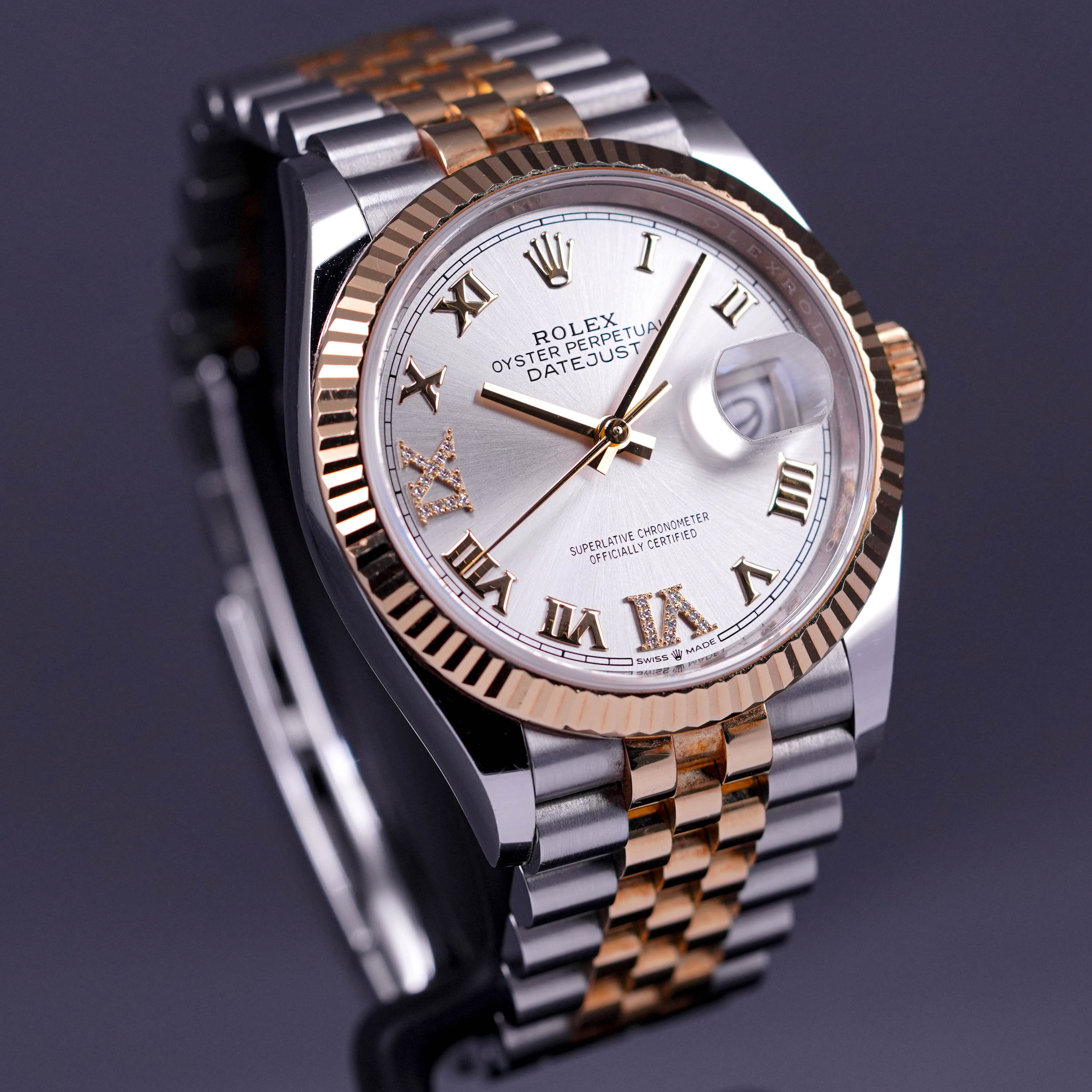 DATEJUST 36MM TWOTONE YELLOWGOLD SILVER ROMAN DIAL DIAMOND 6 9 (2019)