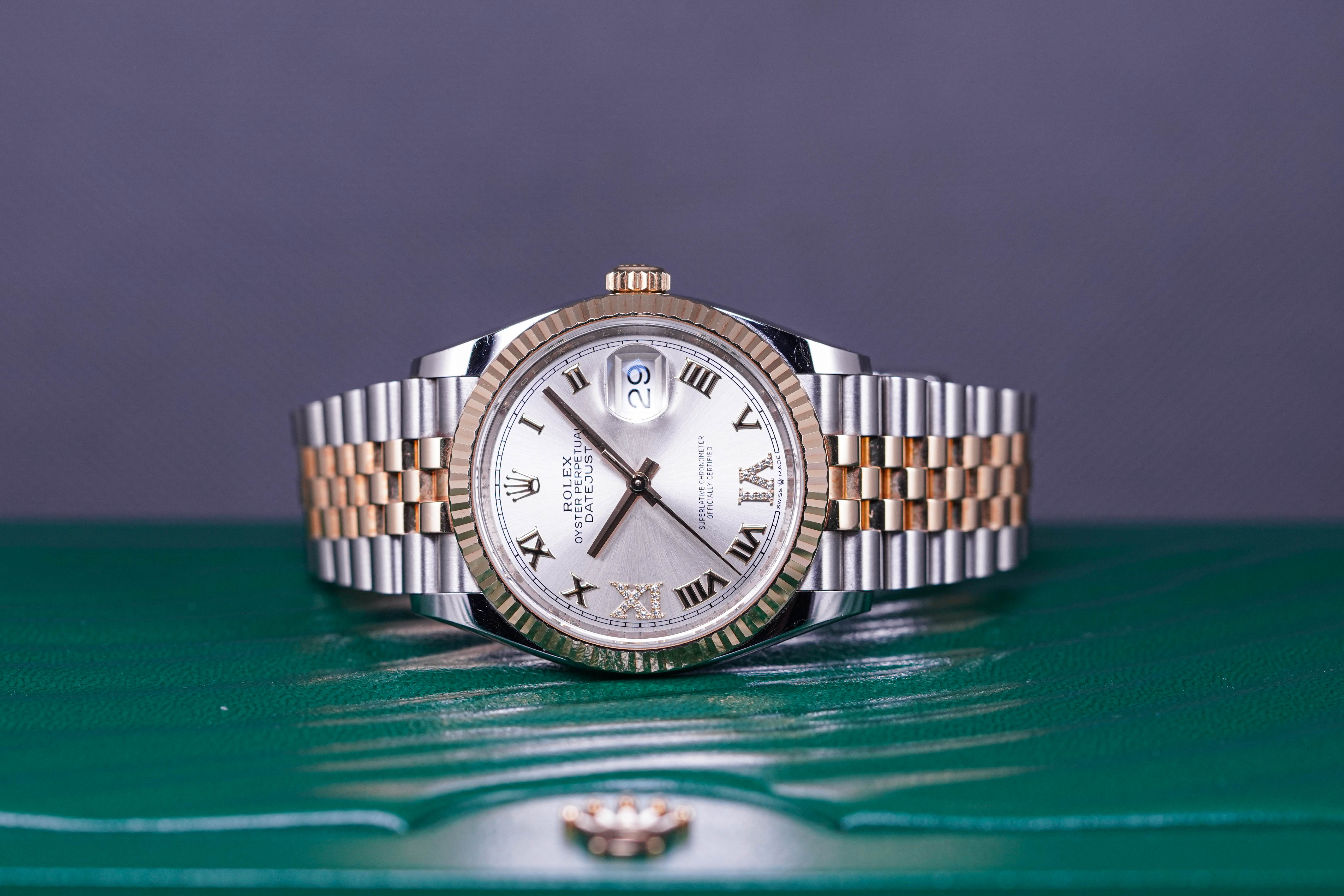 DATEJUST 36MM TWOTONE YELLOWGOLD SILVER ROMAN DIAL DIAMOND 6 9 (2019)