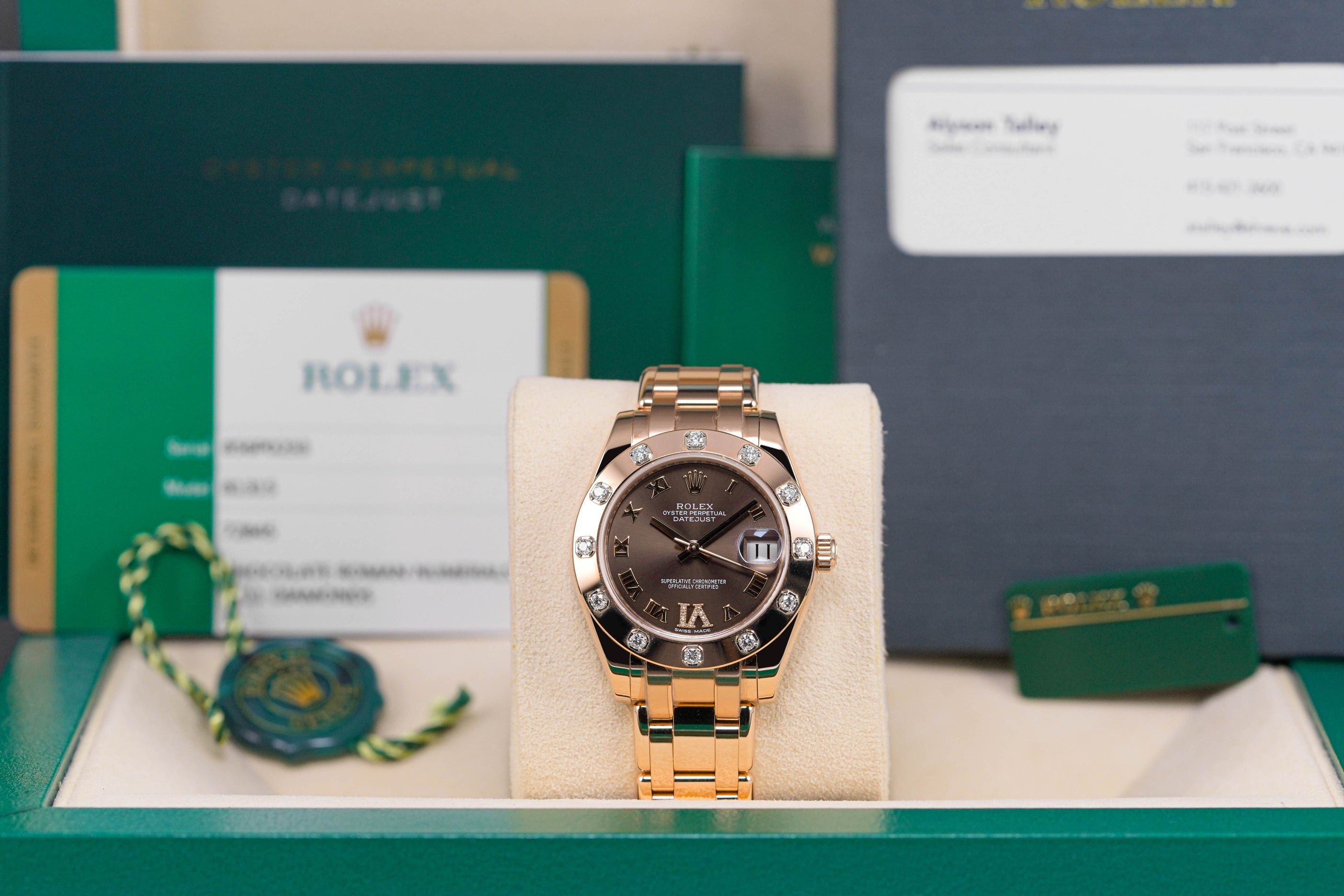 DATEJUST PEARLMASTER 34MM ROSEGOLD 18K CHOCOLATE DIAL DIAMOND ON VI (2016)