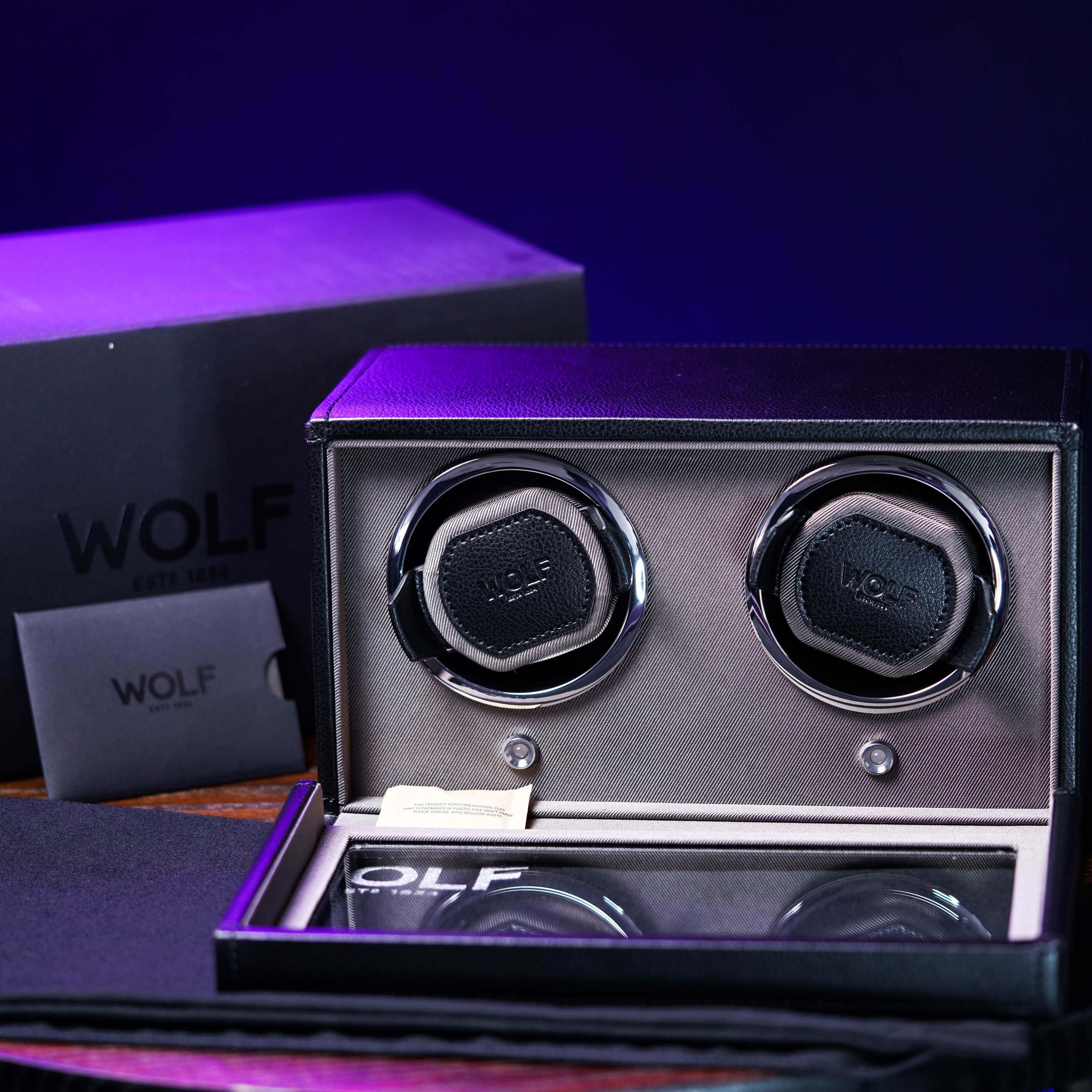 CUB DOUBLE WATCH WINDER WITH COVER (BLACK)